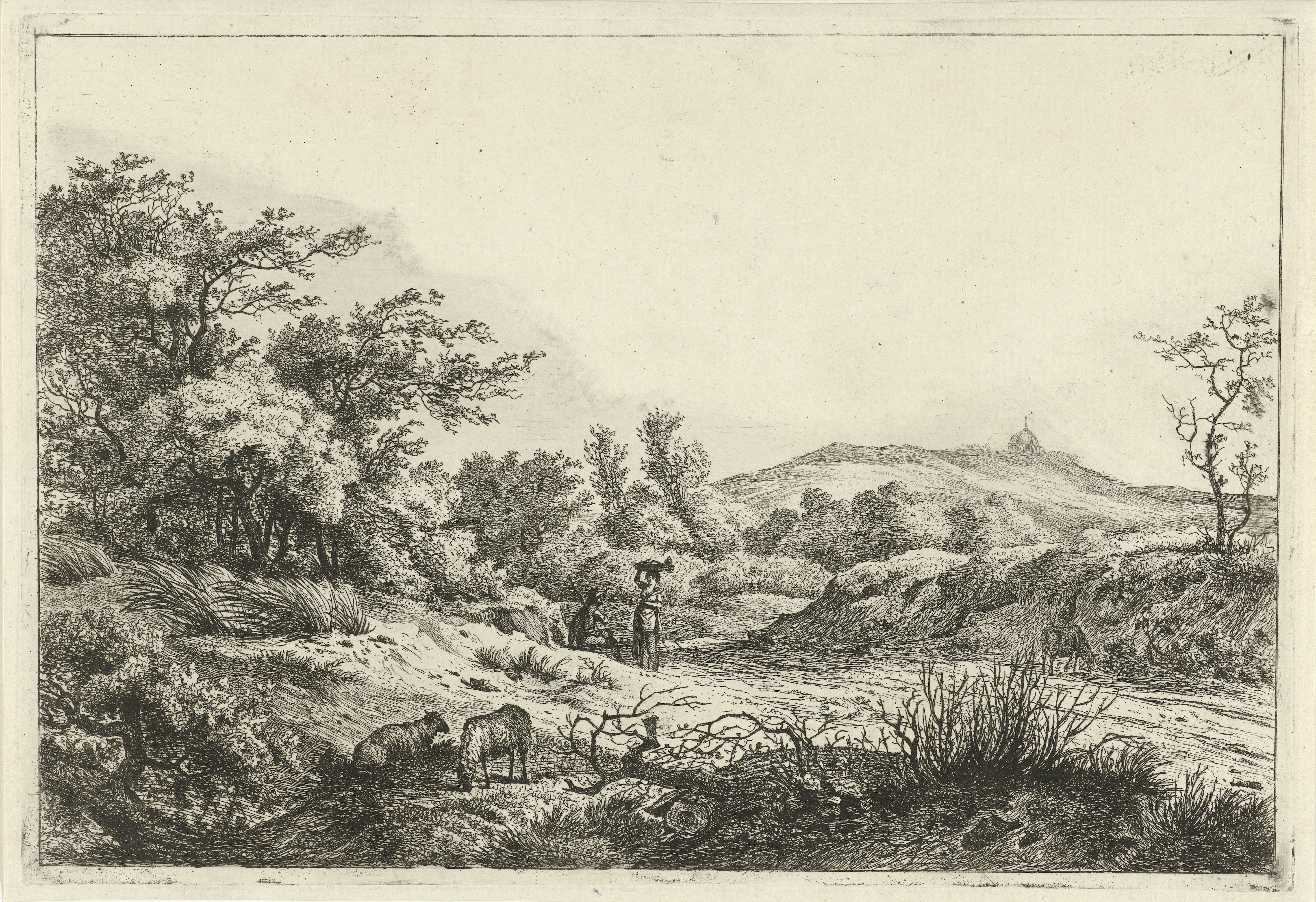 Landschap met herder en vrouw