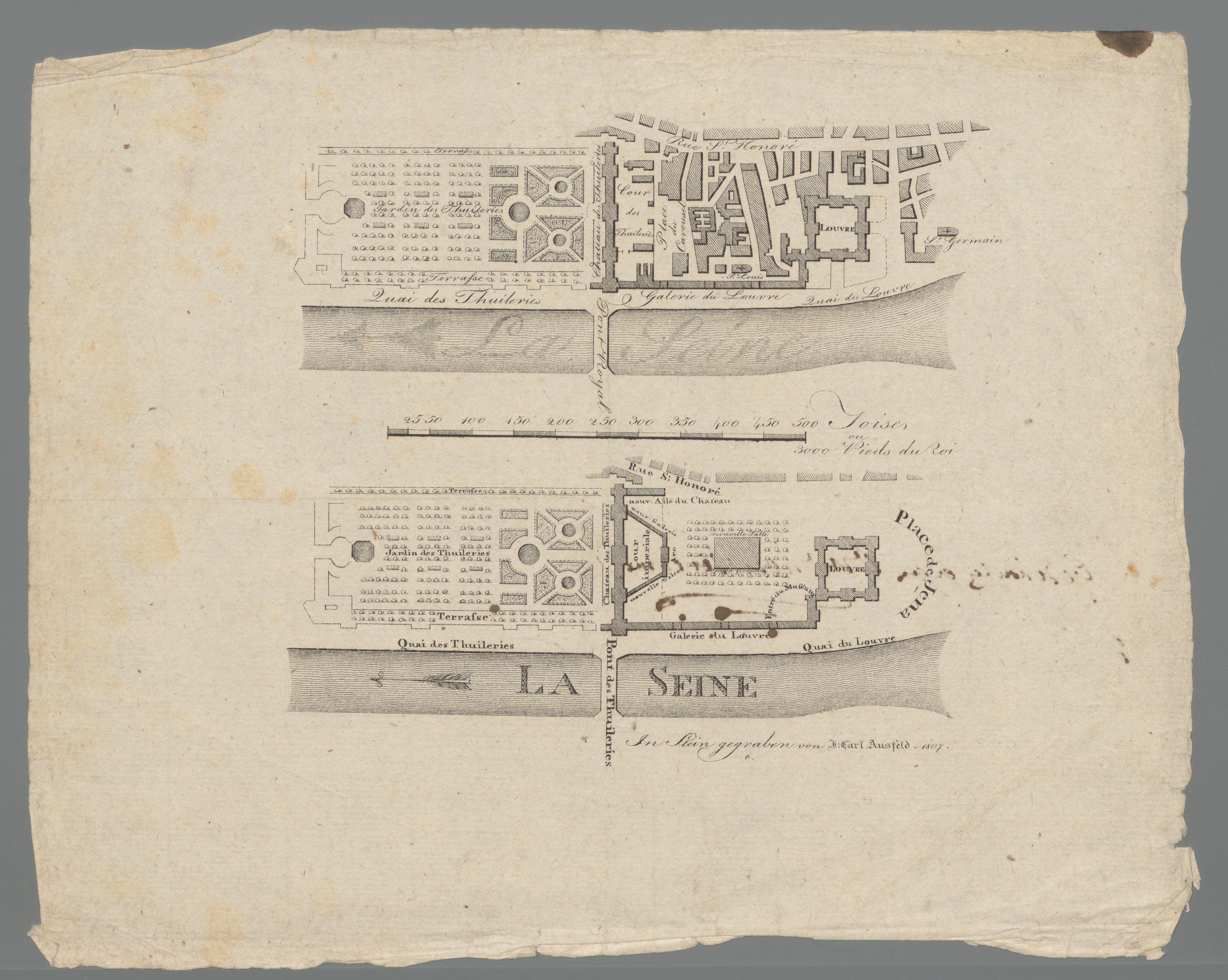Plattegrond van het Louvre en de Tuilerieën