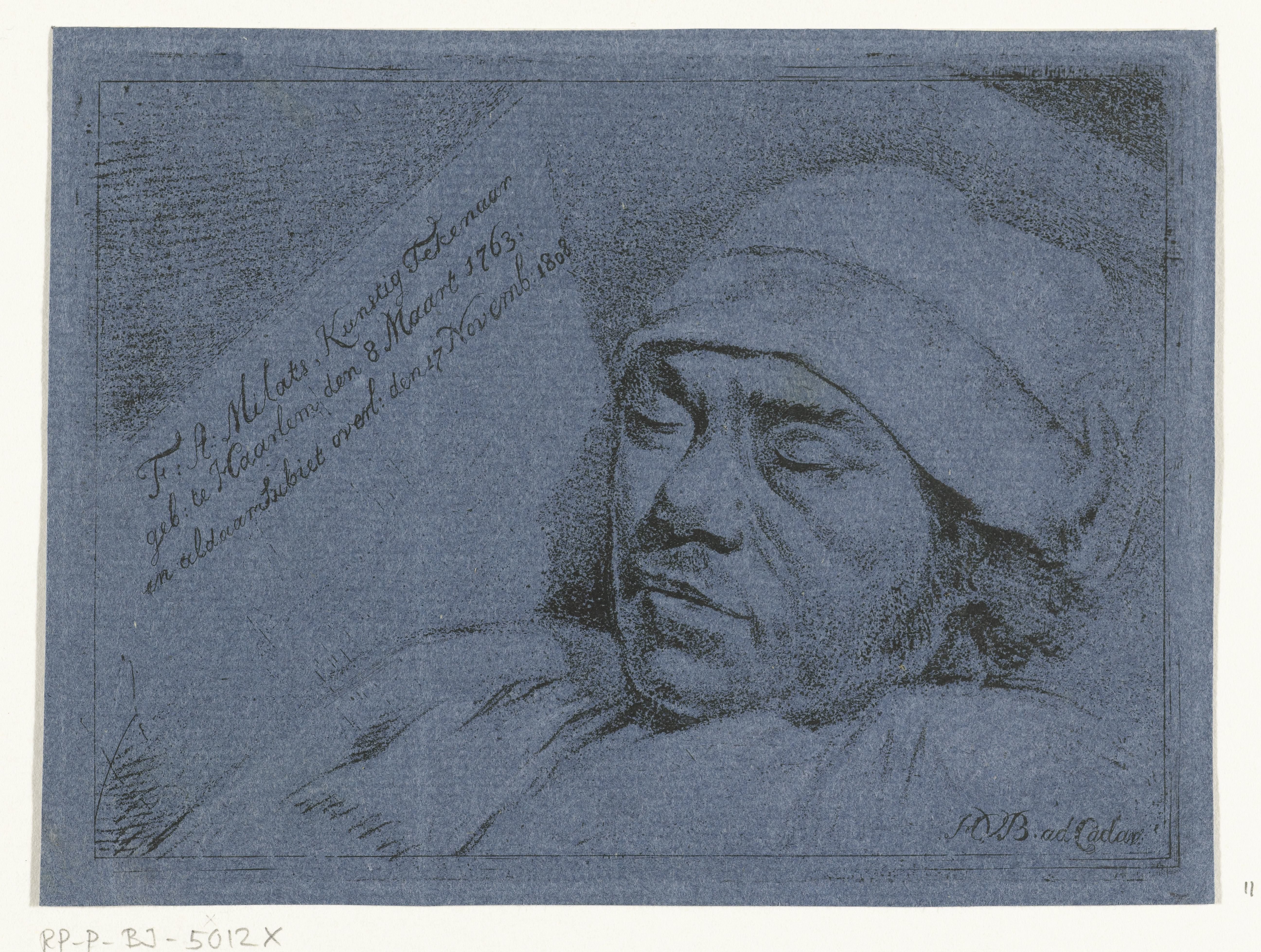 Portret van de schilder Franciscus Andreas Milatz op zijn doodsbed