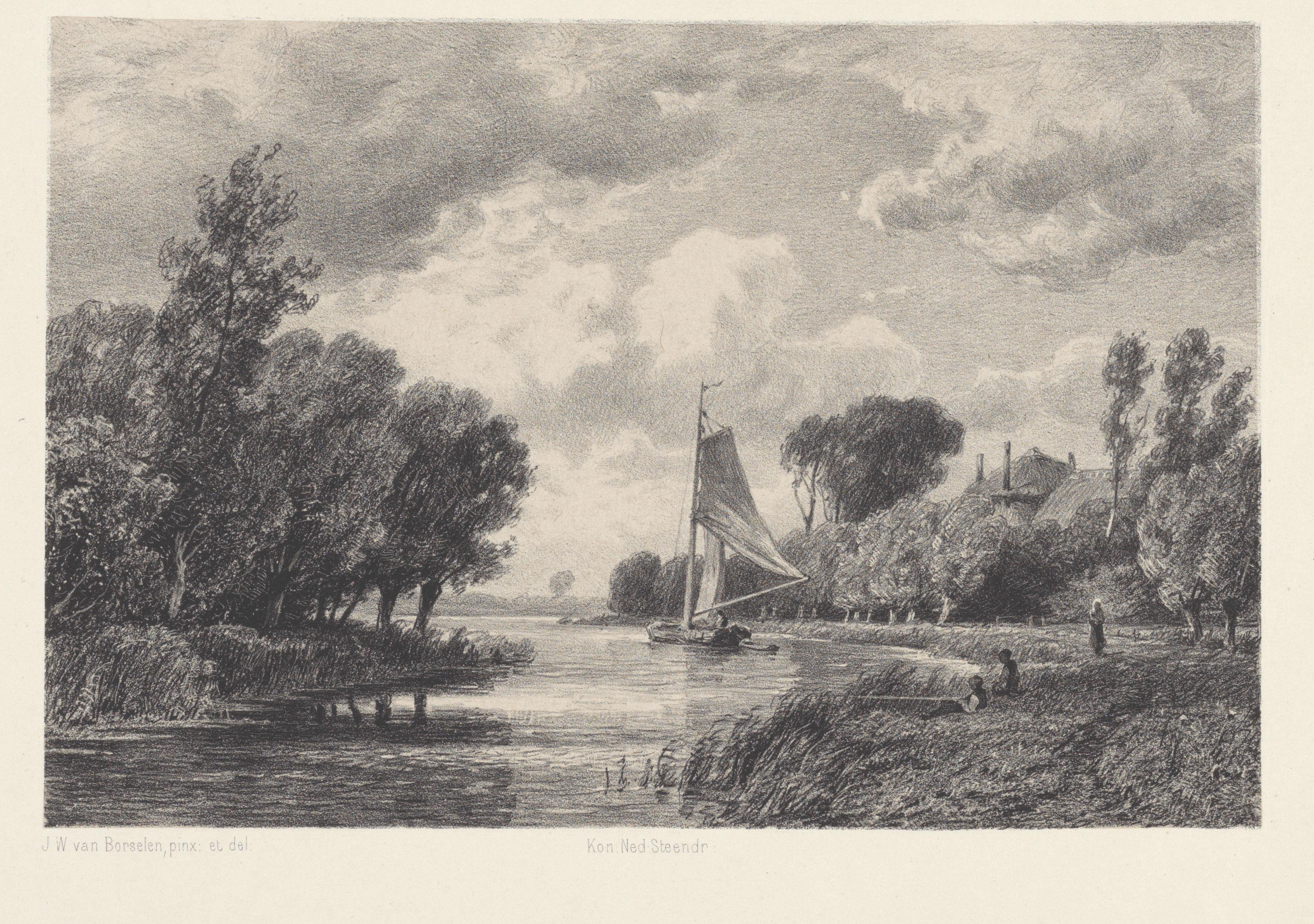Rivierlandschap met zeilboot