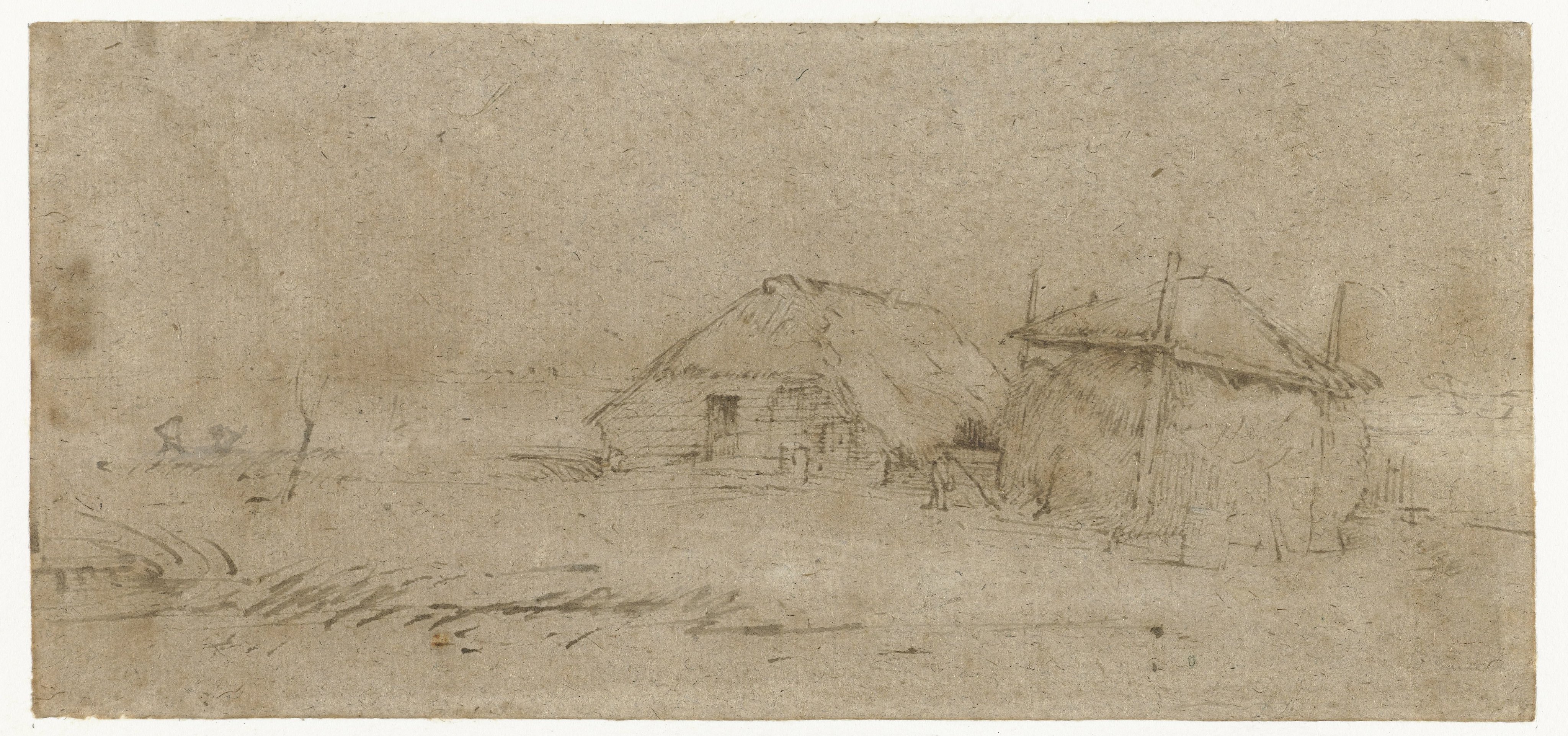 Langhuisboerderij met hooiberg in een polderlandschap