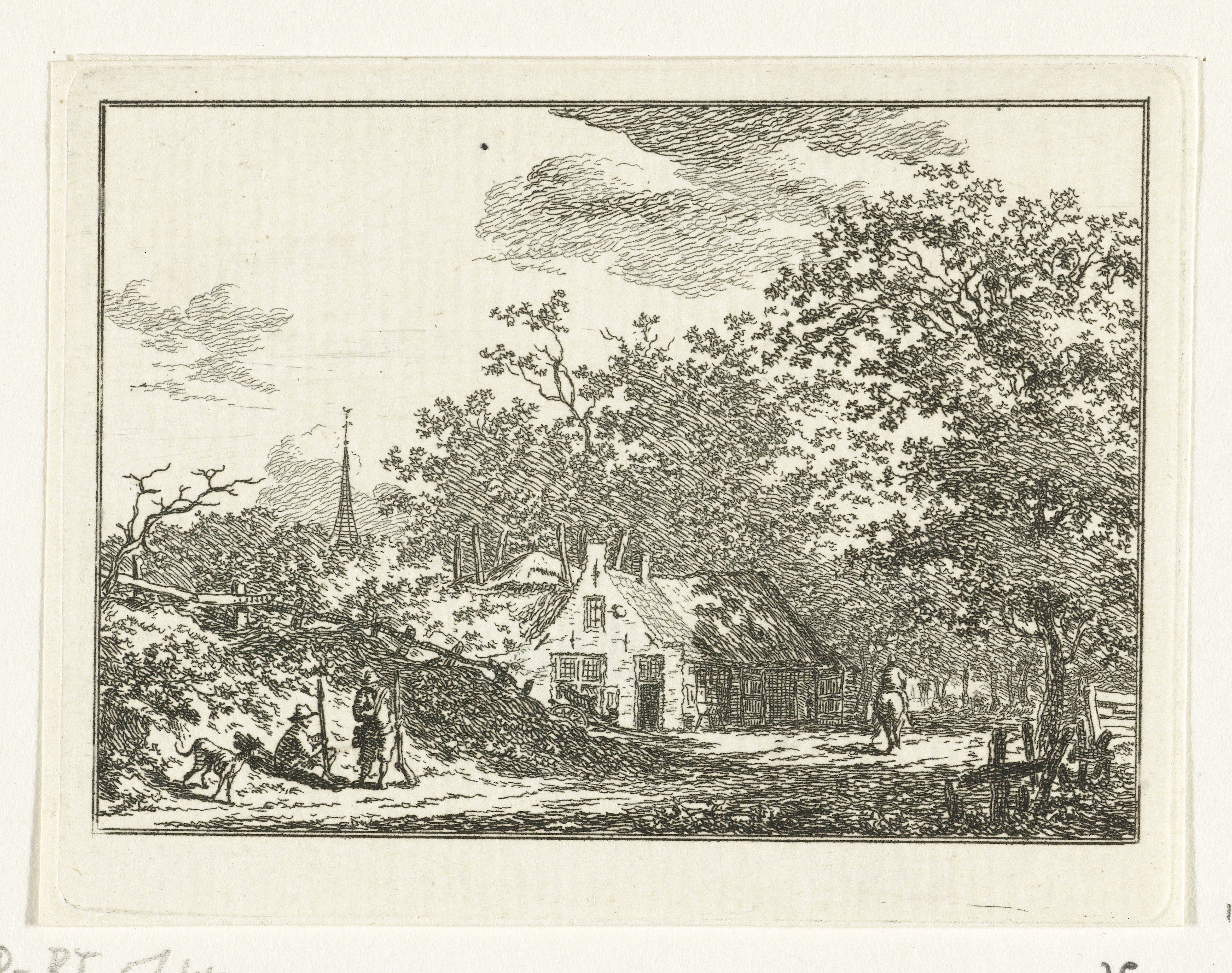 Landschap met twee jagers langs de weg