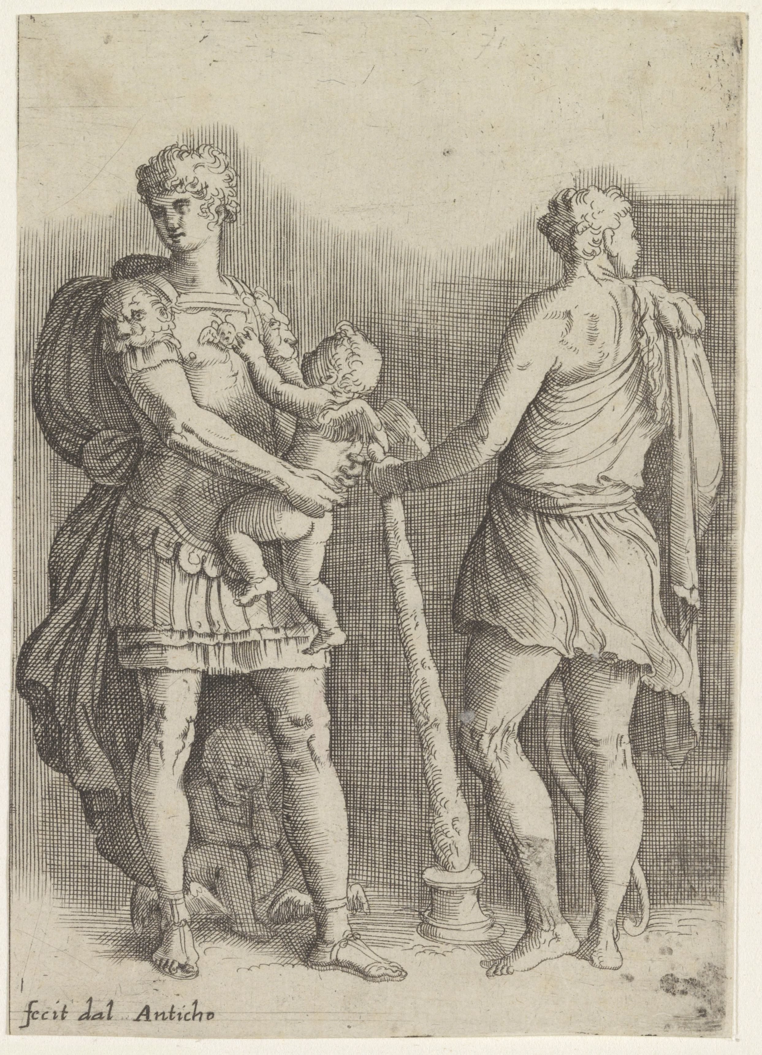 Perseus met twee putti en Hercules, op de rug gezien
