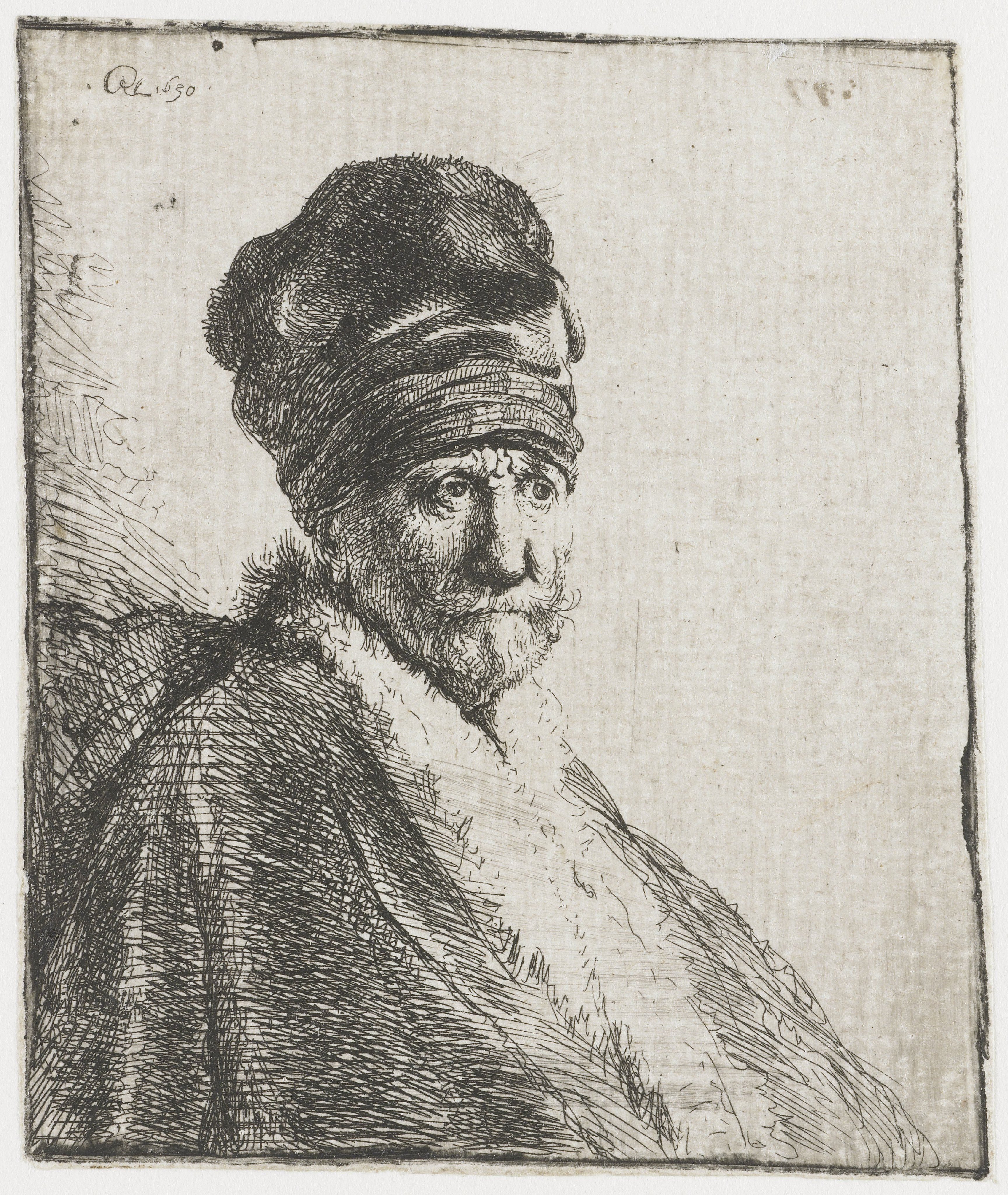 Bust of a man wearing a high cap, three-quarters right: the artist's father (?)