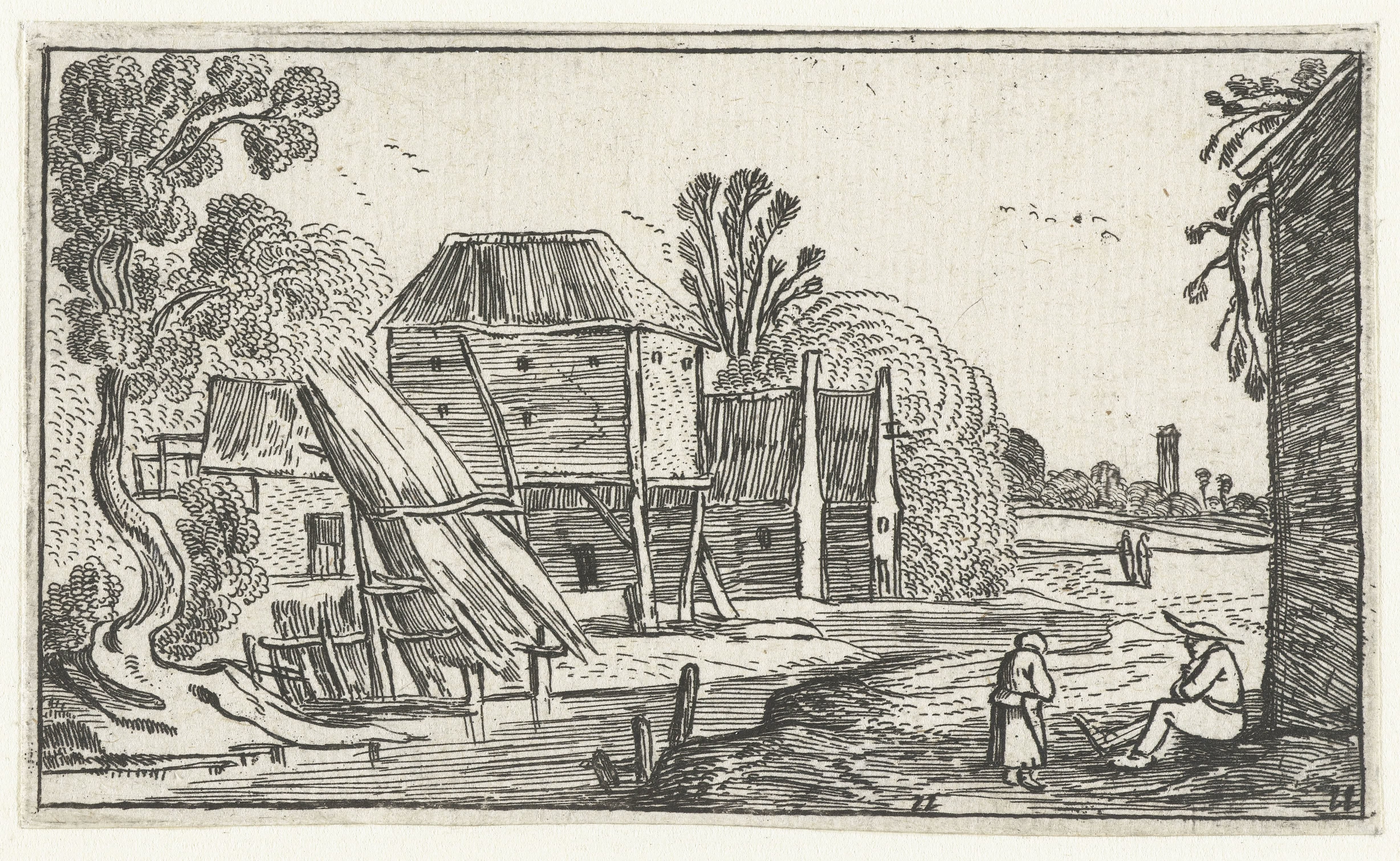Boerderij en schuur op palen aan een water