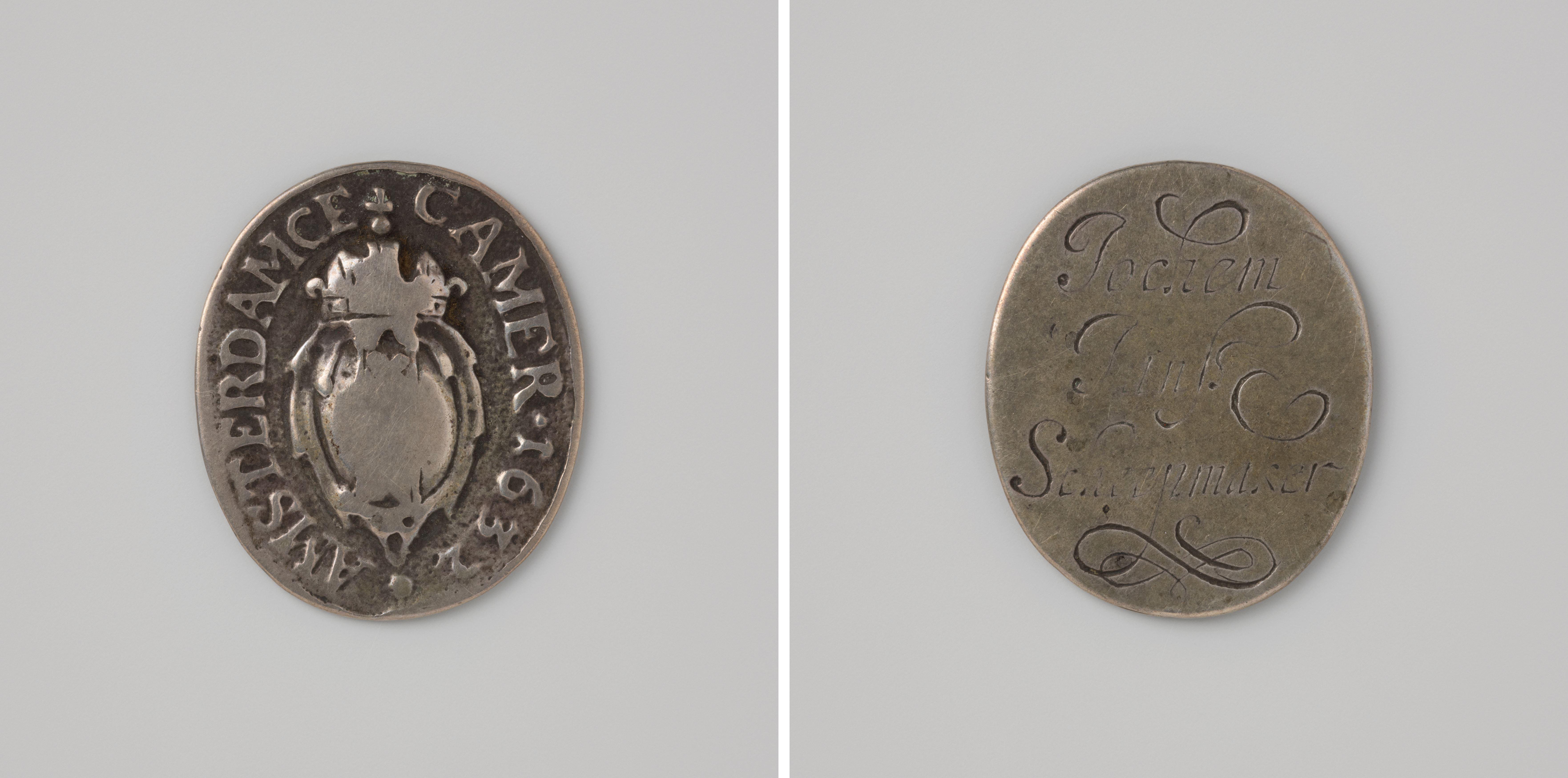 Toegangspenning voor de Amsterdamse Rederijkerskamer 1632 op naam van Jochem Jansz Scheepmaker