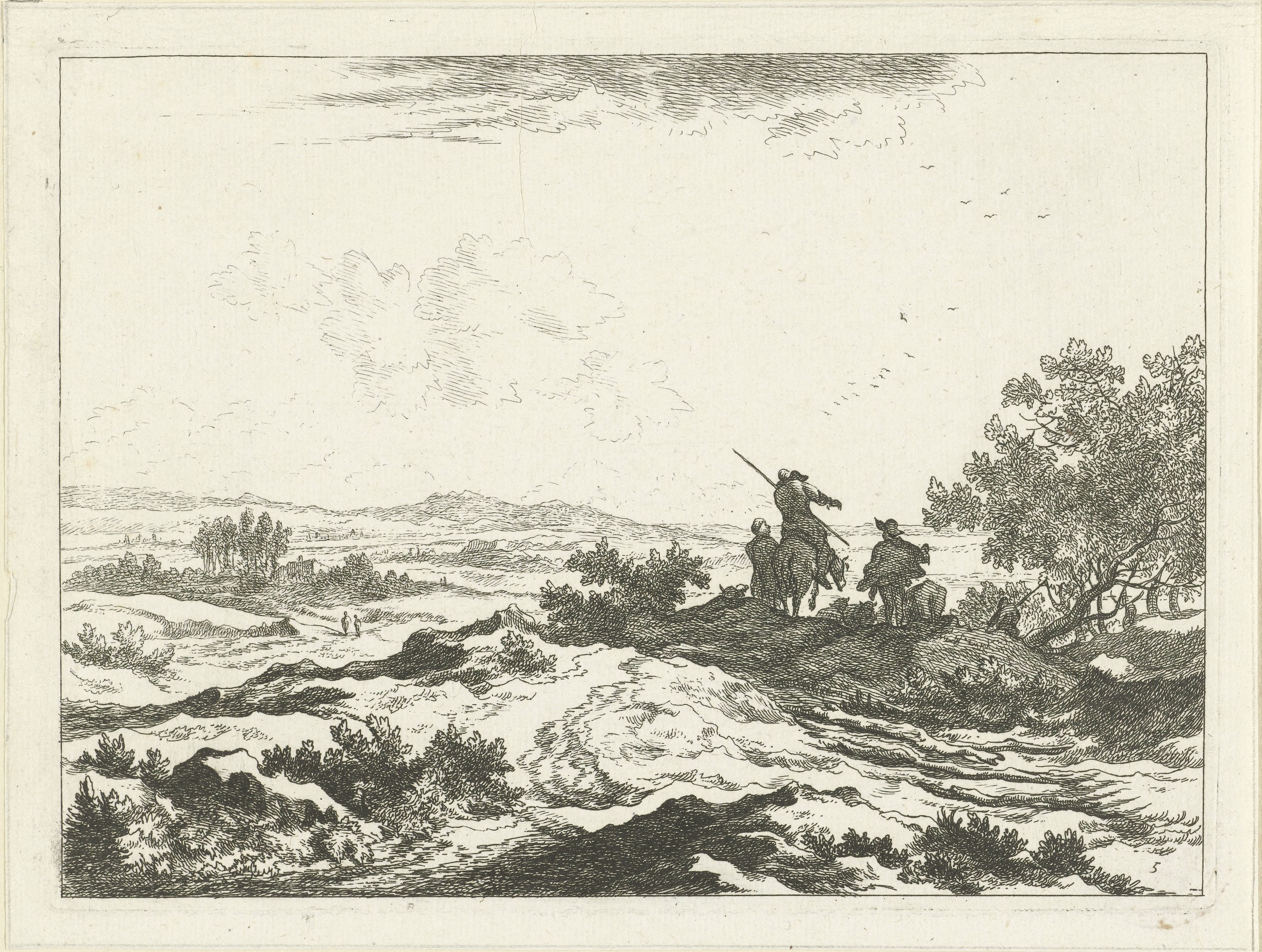 Landschap met herders op heuvel