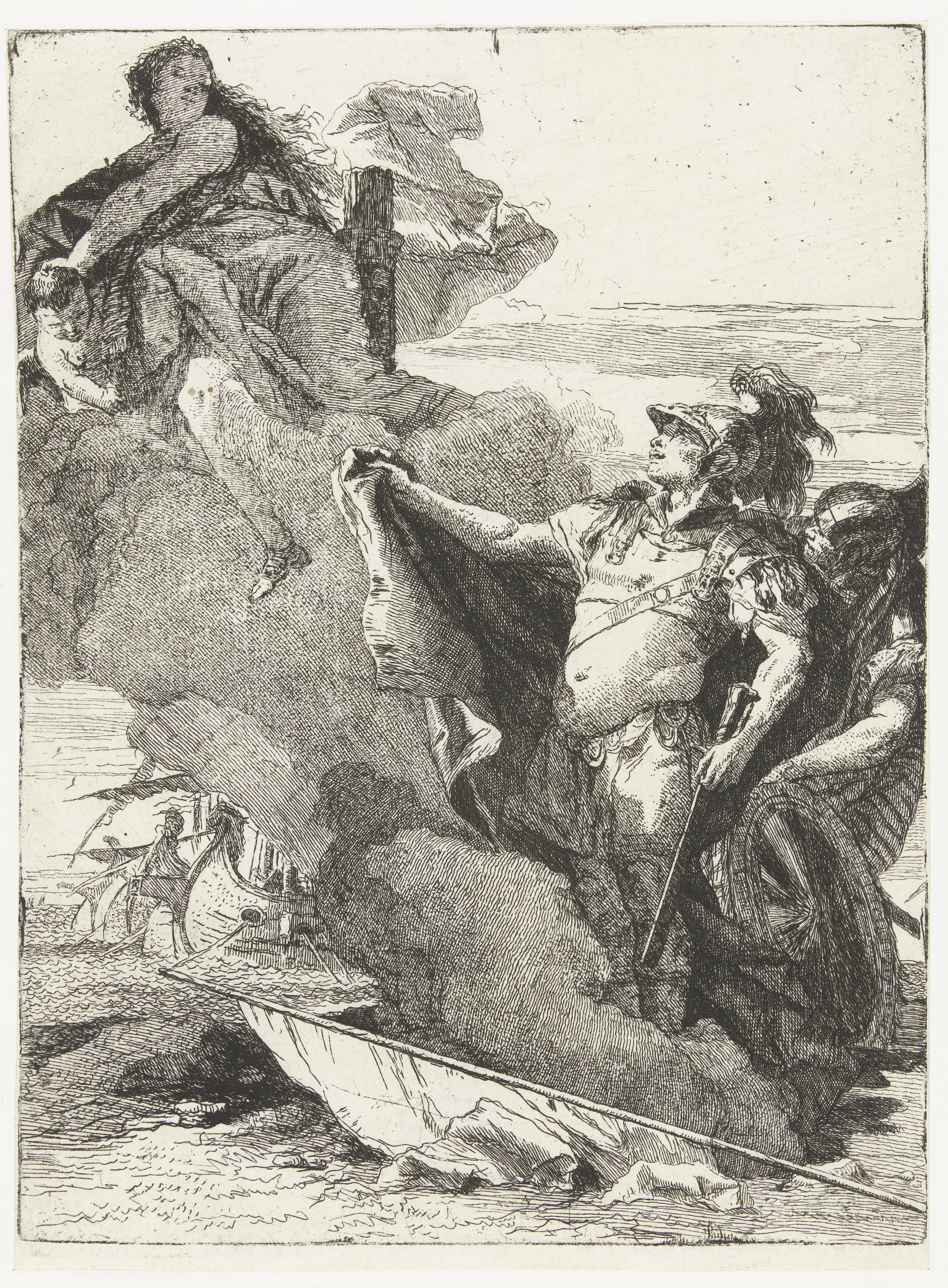 Venus wijst Aeneas en Achates de weg naar Dido's paleis