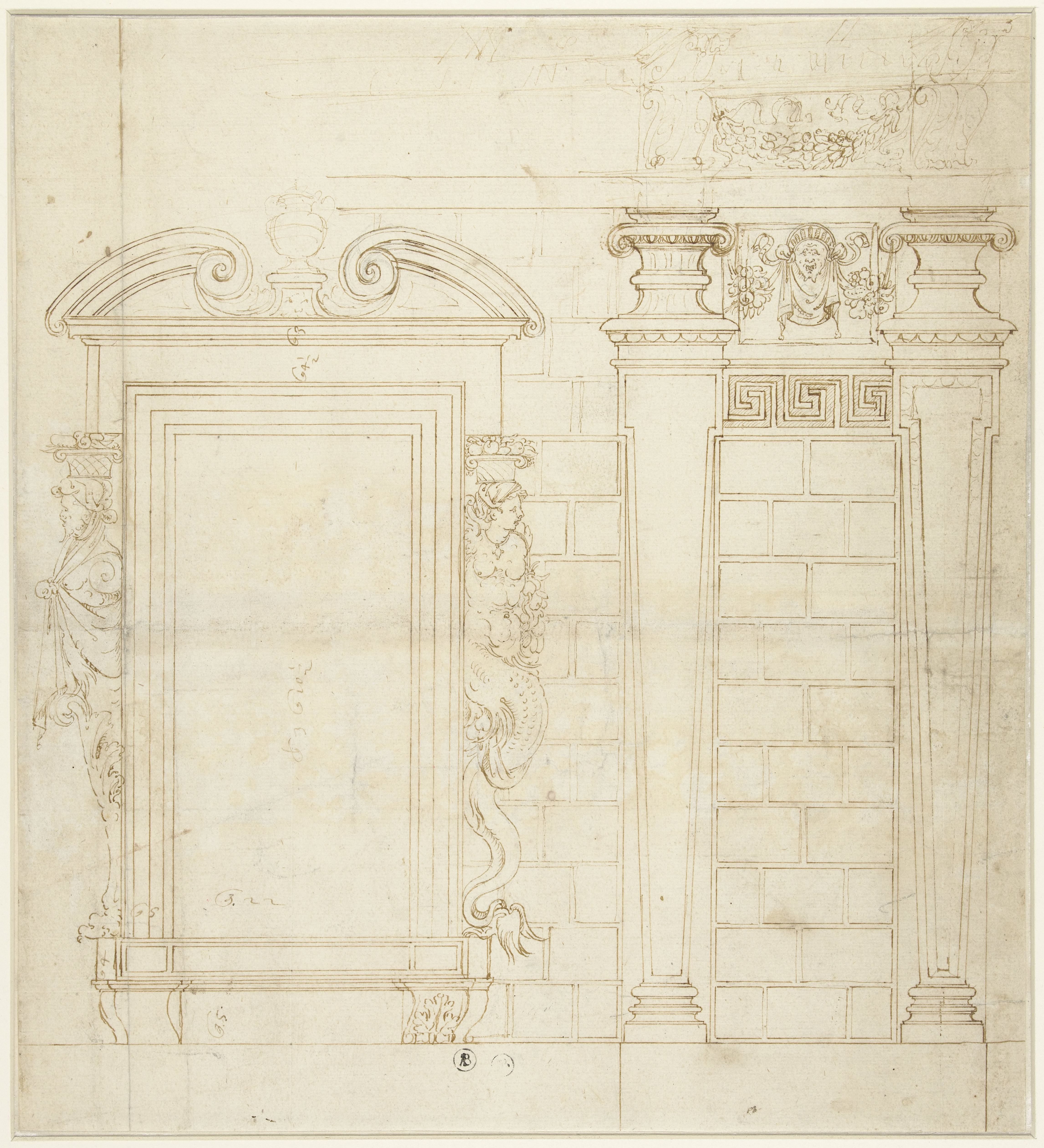 Paleisfaçade met monumentale zuilenstelling boven rustica onderbouw