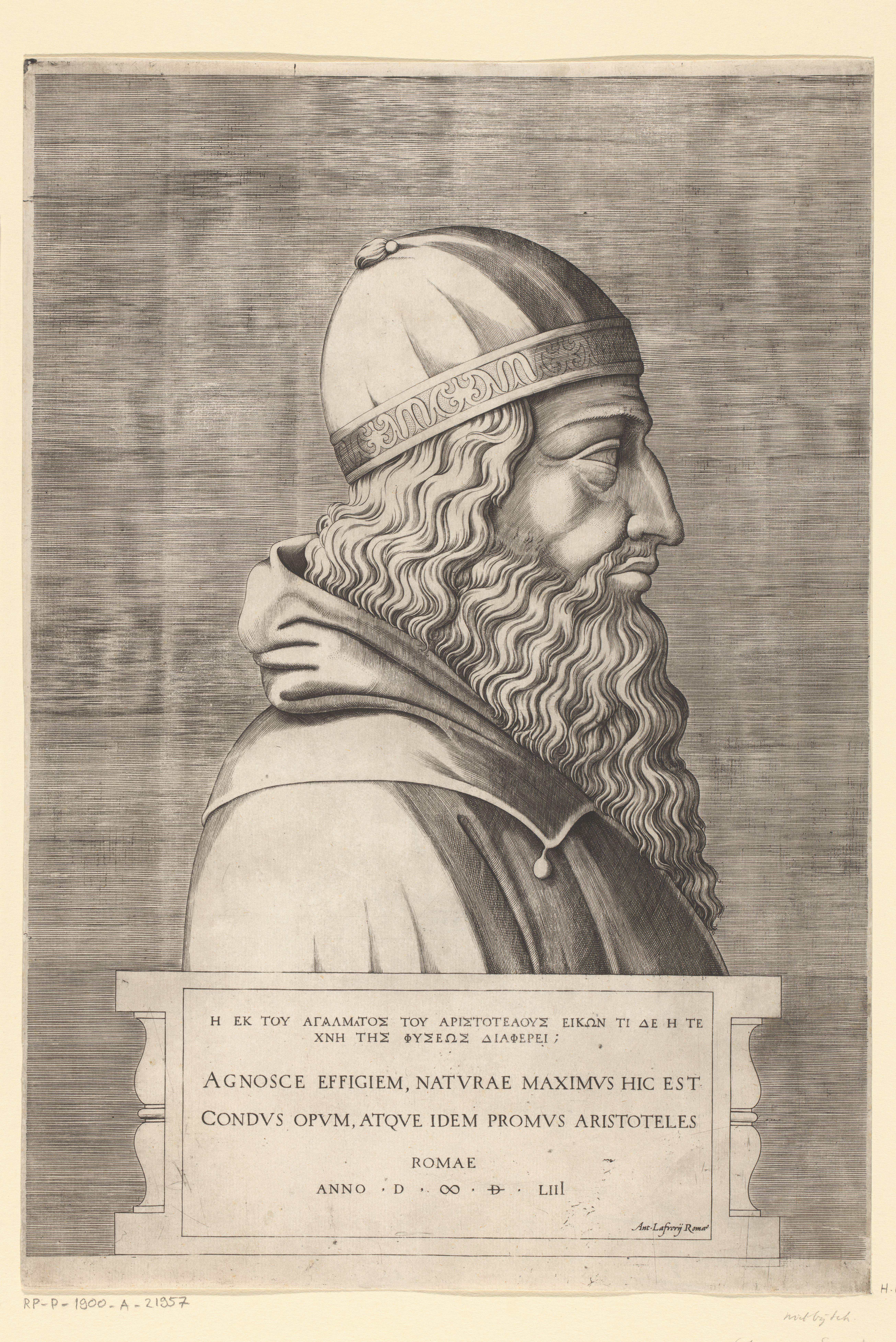 Aristoteles, in profiel naar rechts