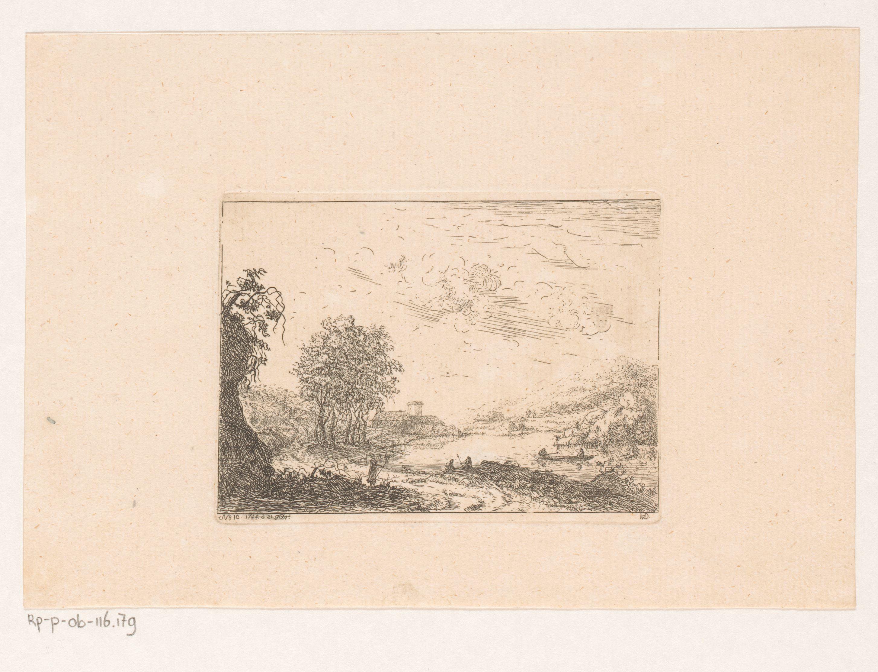 Rivierlandschap met dorp in de verte