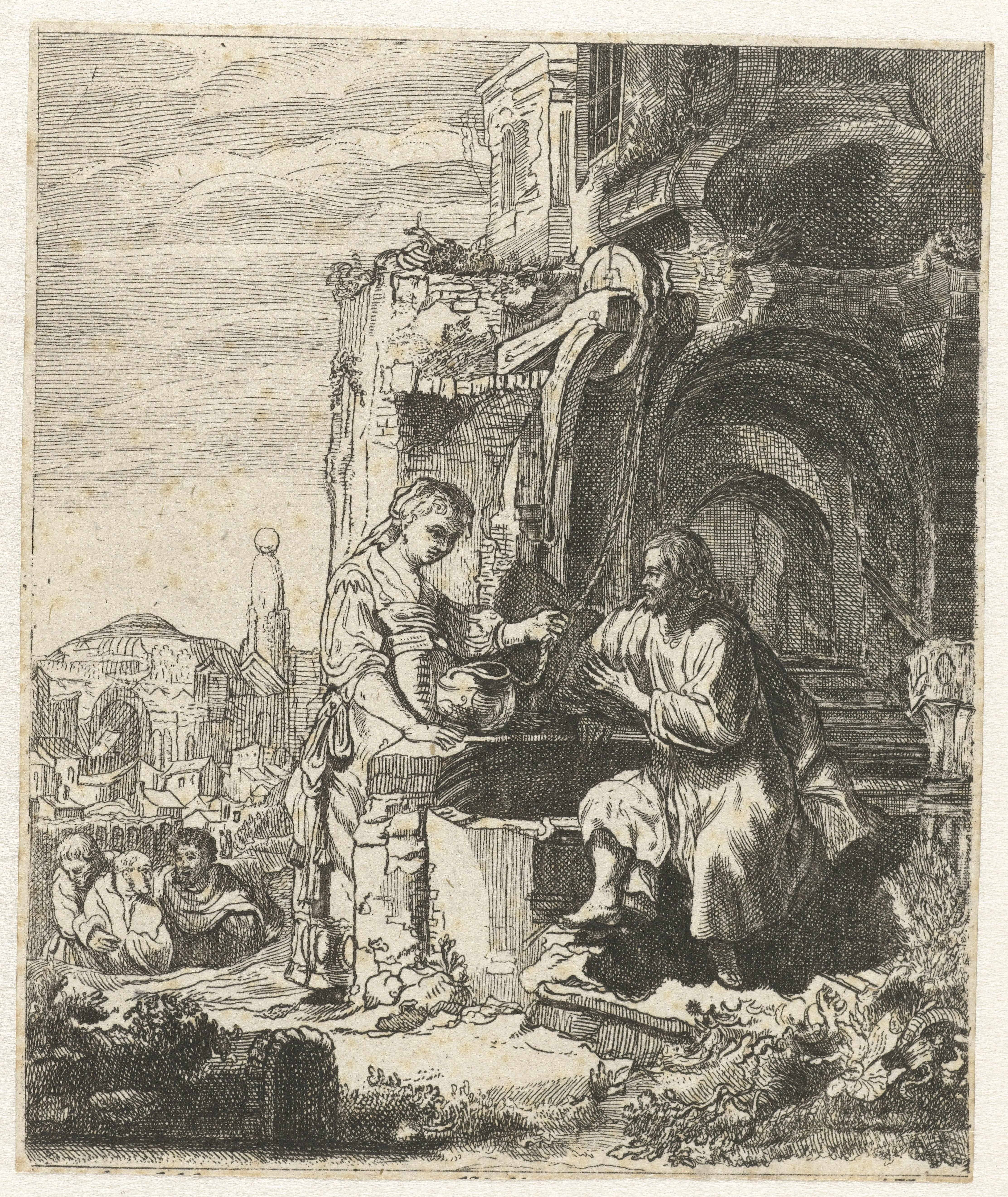 Christ and the woman of Samaria among ruins