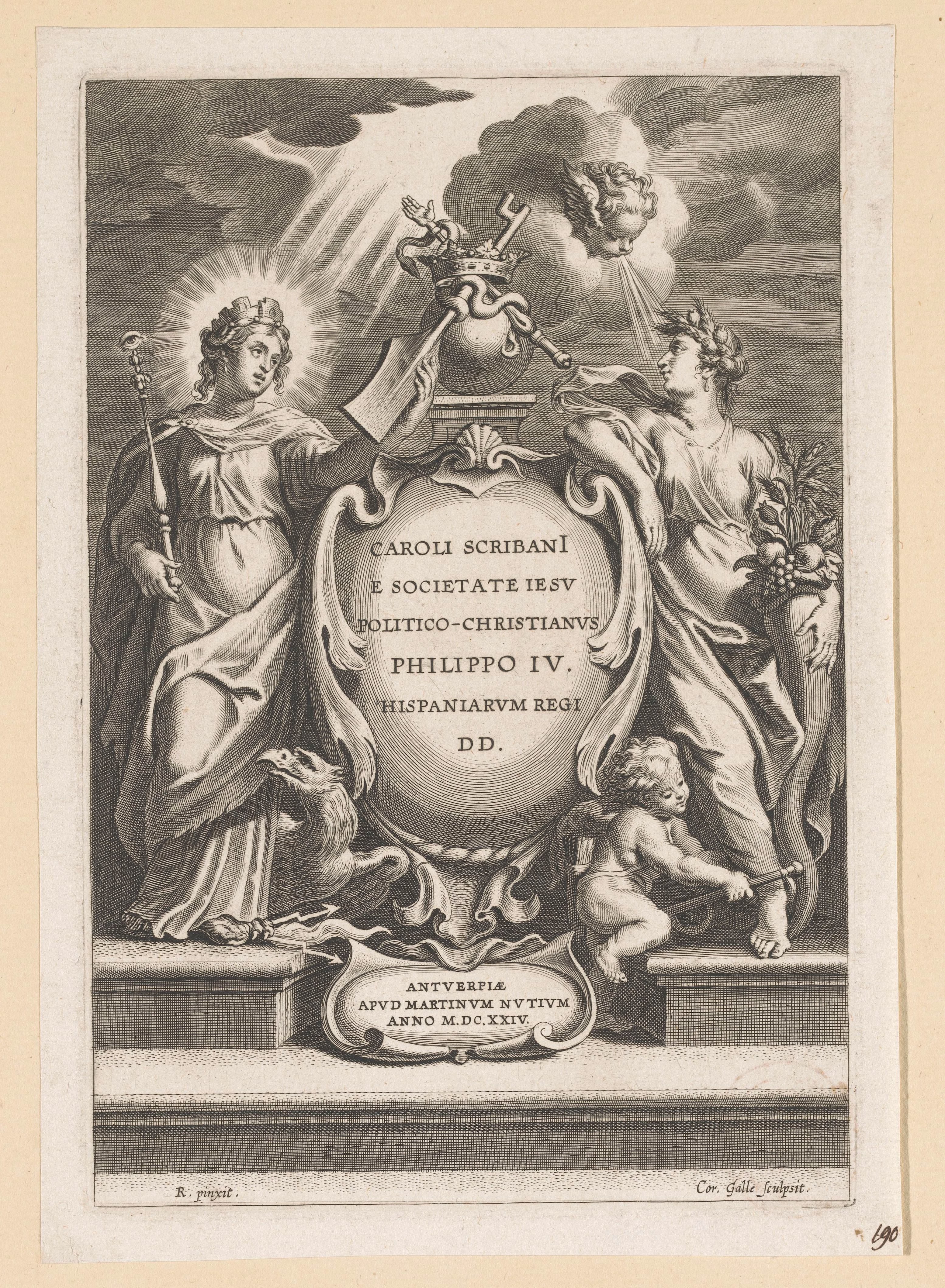 Allegorische titelpagina met personificaties van Goed bestuur en Overvloed