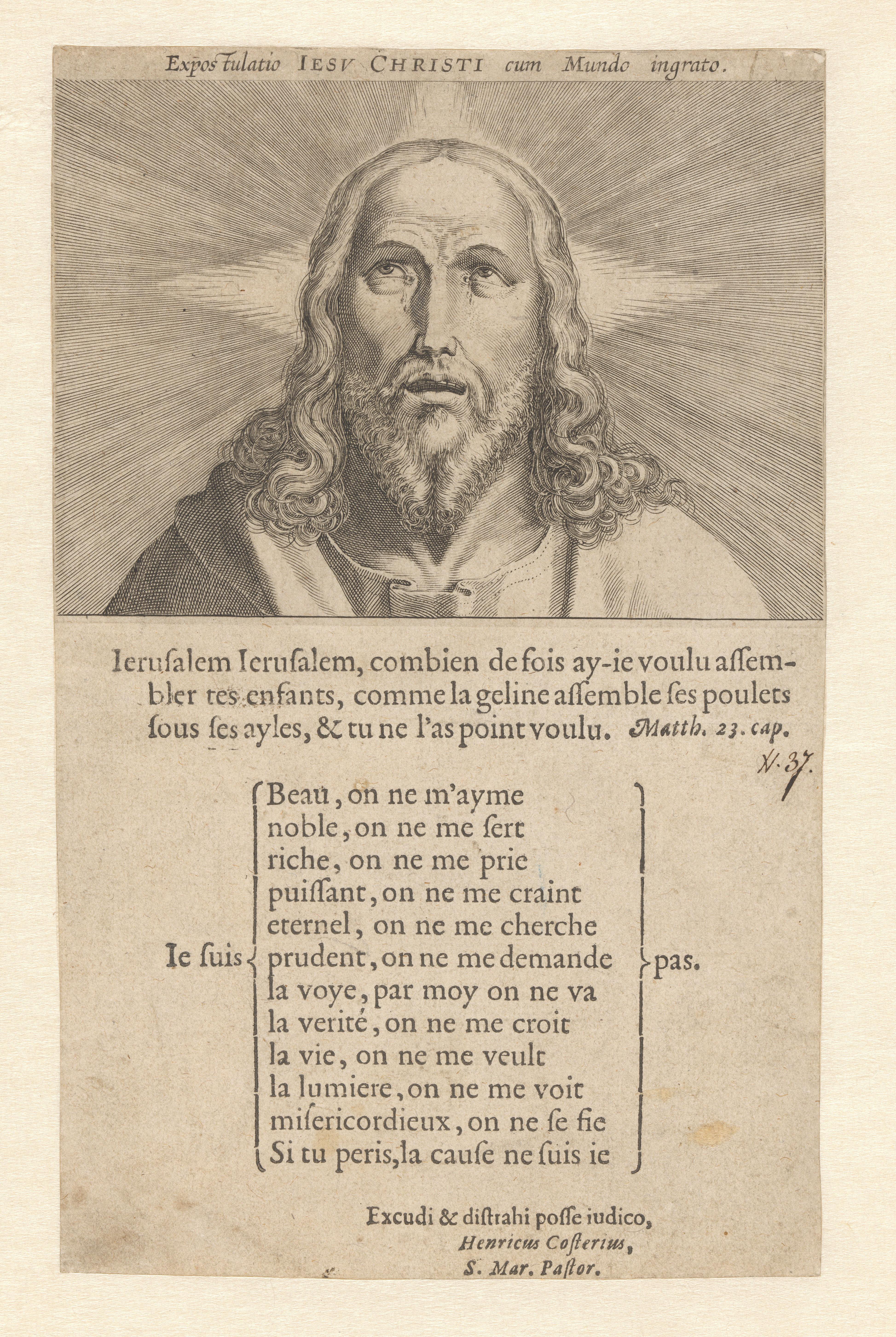 Christuskop met gebed eronder
