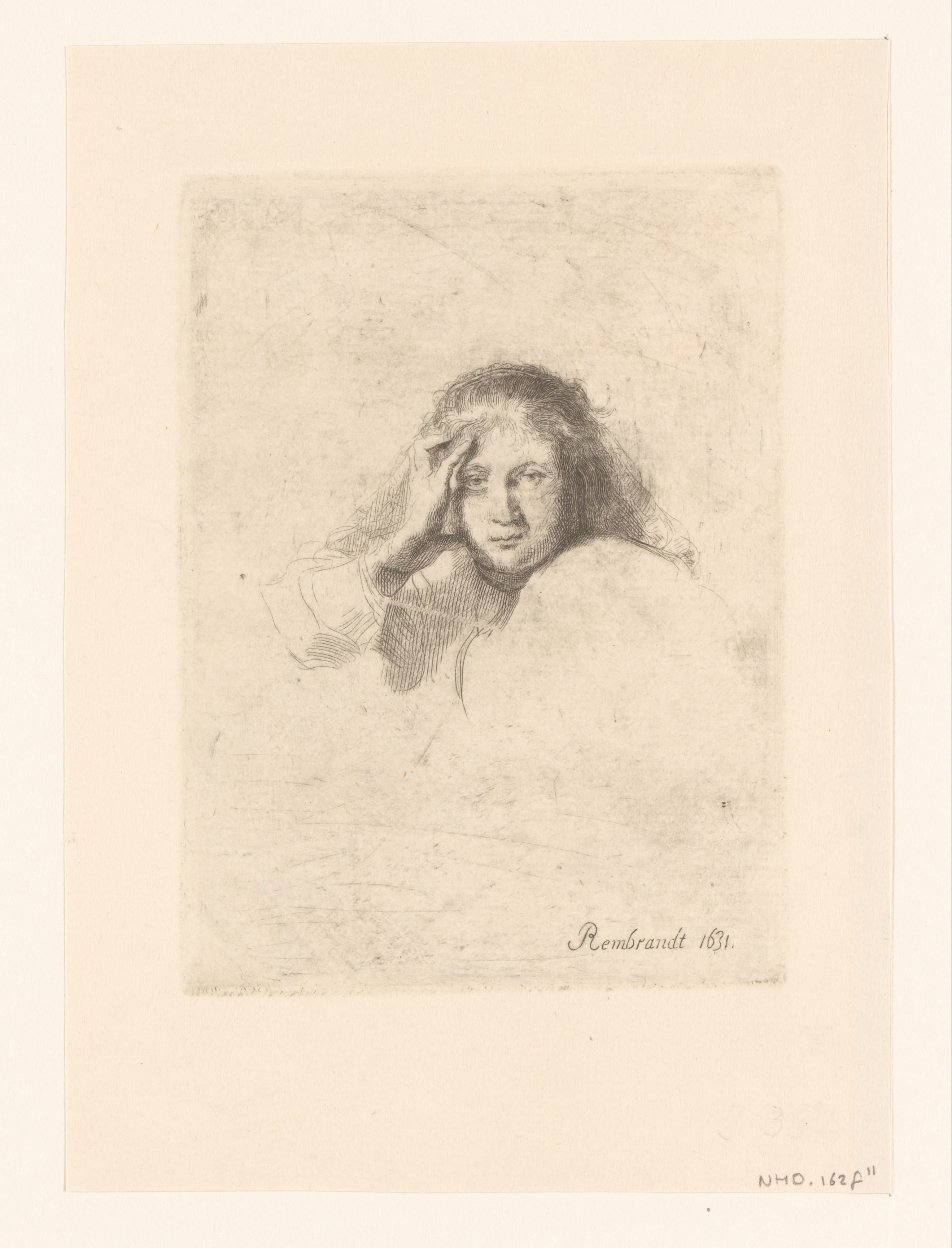 Three heads of women, one lightly etched
