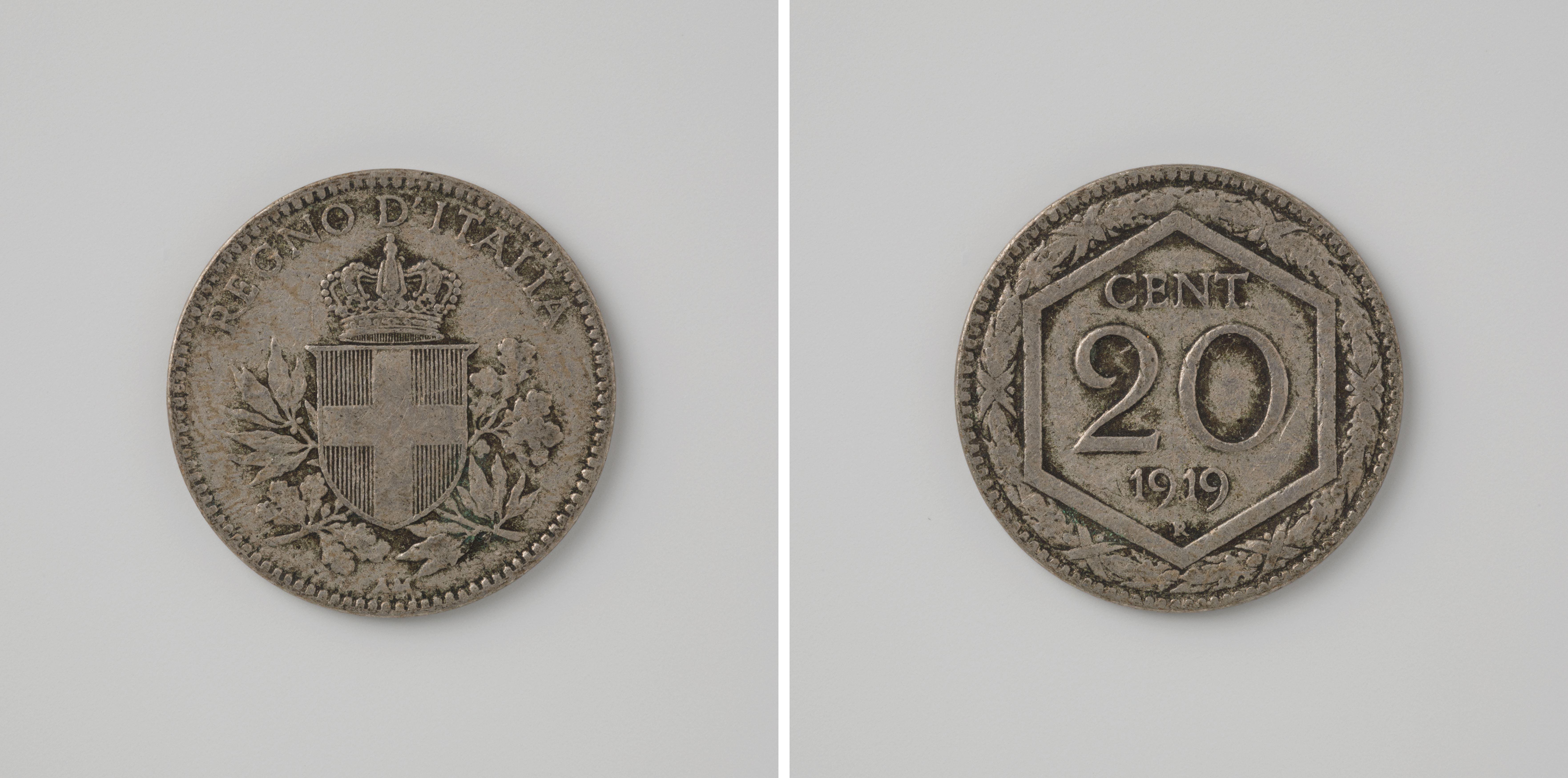 20 centesimi uit Italië van koning Vittorio Emanuele III, 1919