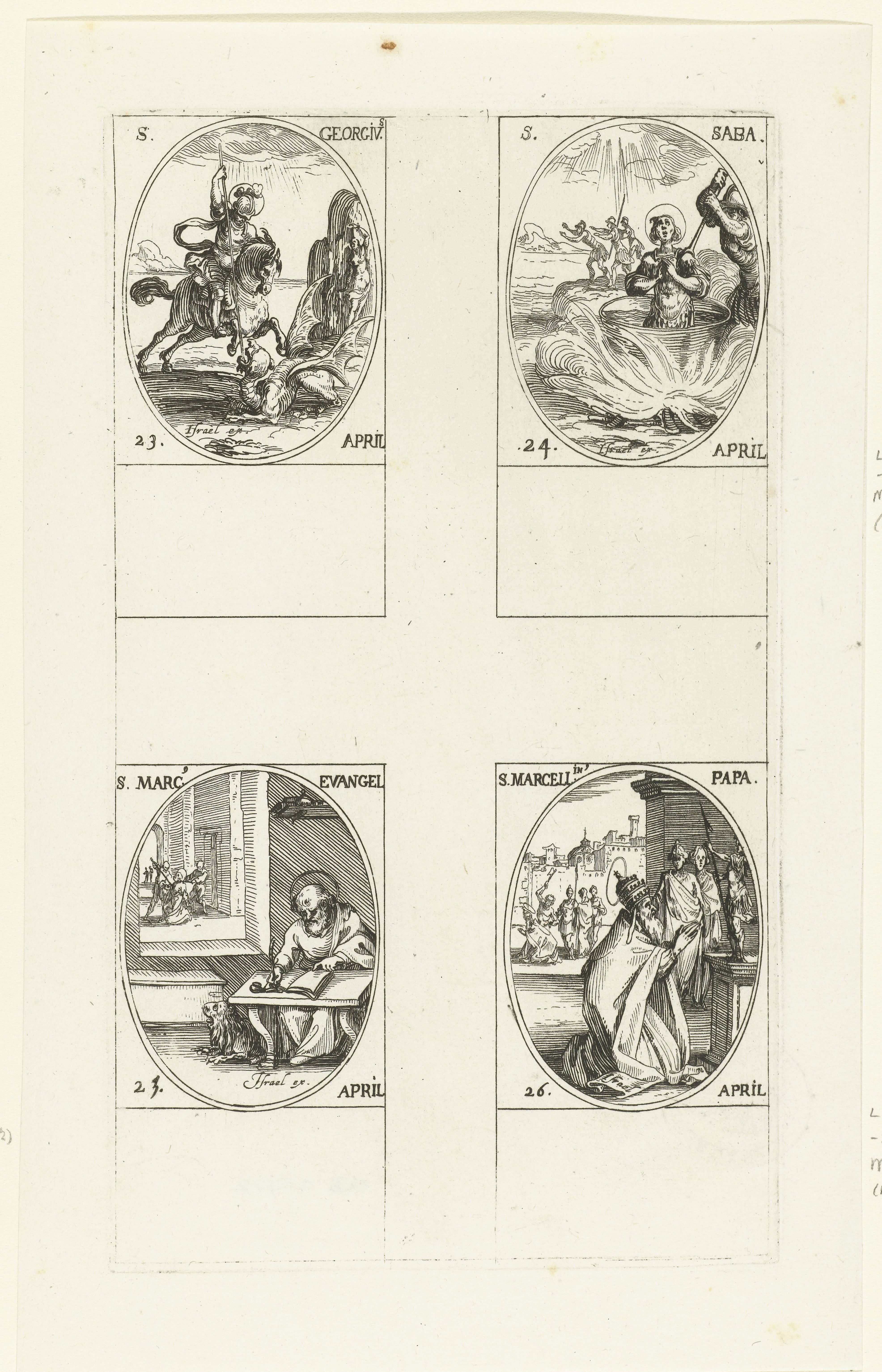 Heilige Joris, Heilige Sabas de Goot, Heilige Marcus de Evangelist, Heilige Marcellinus (23-26 april)