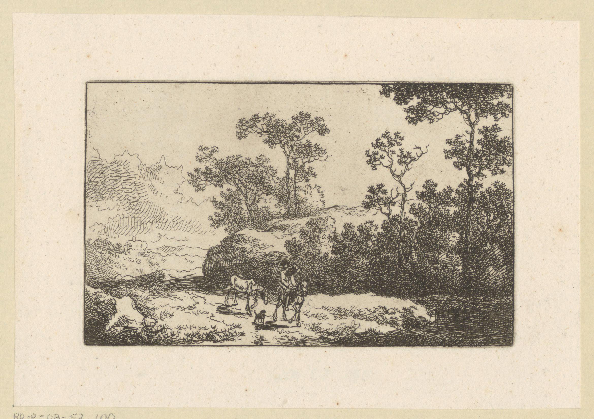 Landschap met ruiter met een paard aan de teugel