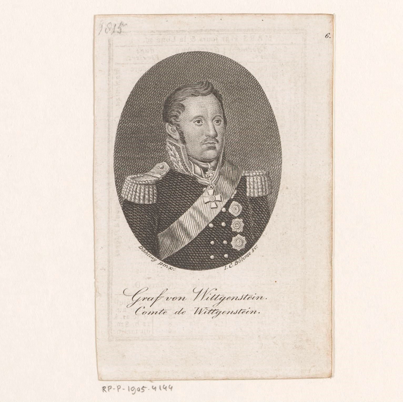 Portret van Ludwig Adolph Peter, Fürst von Sayn-Wittgenstein