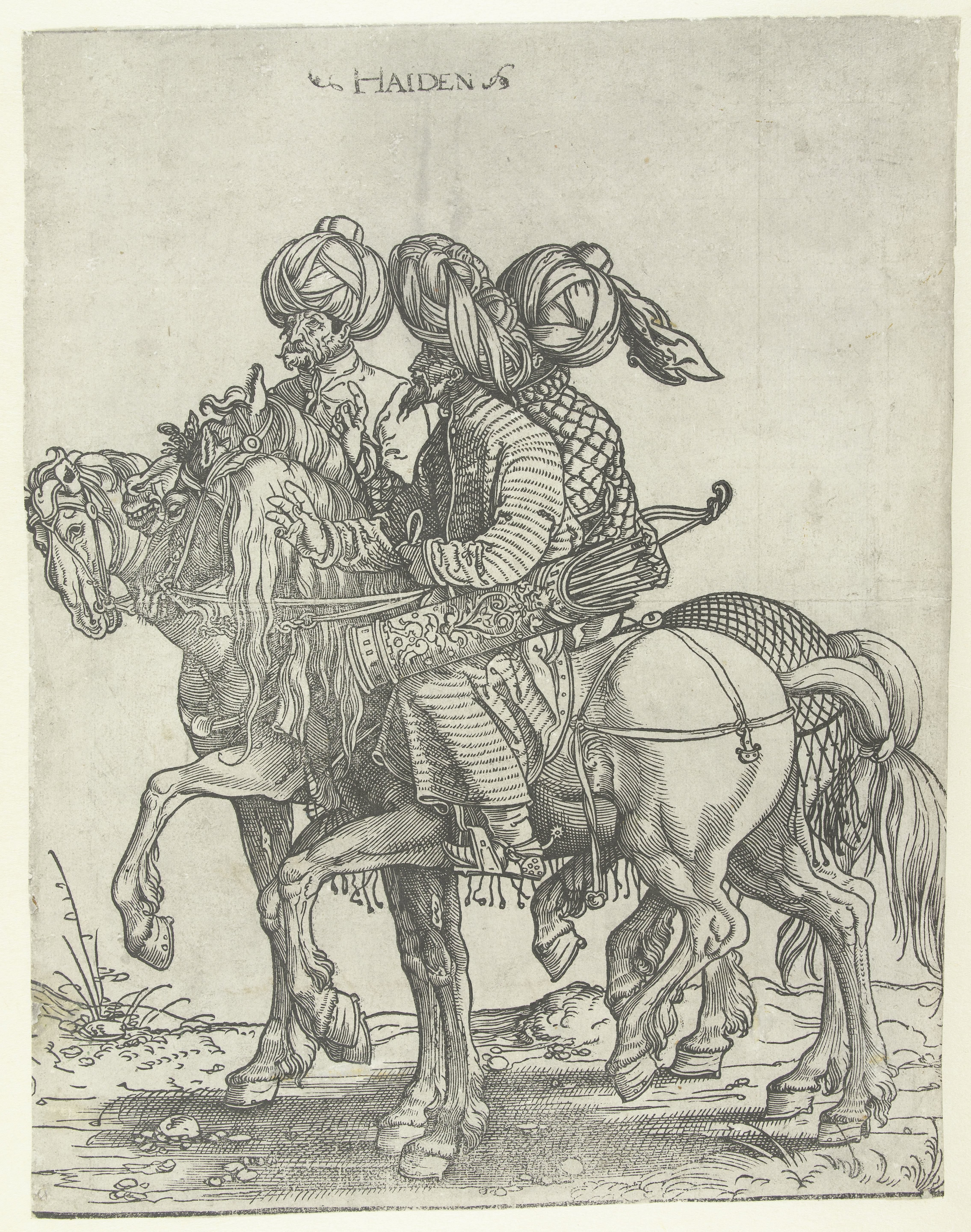 Drie boogschutters te paard