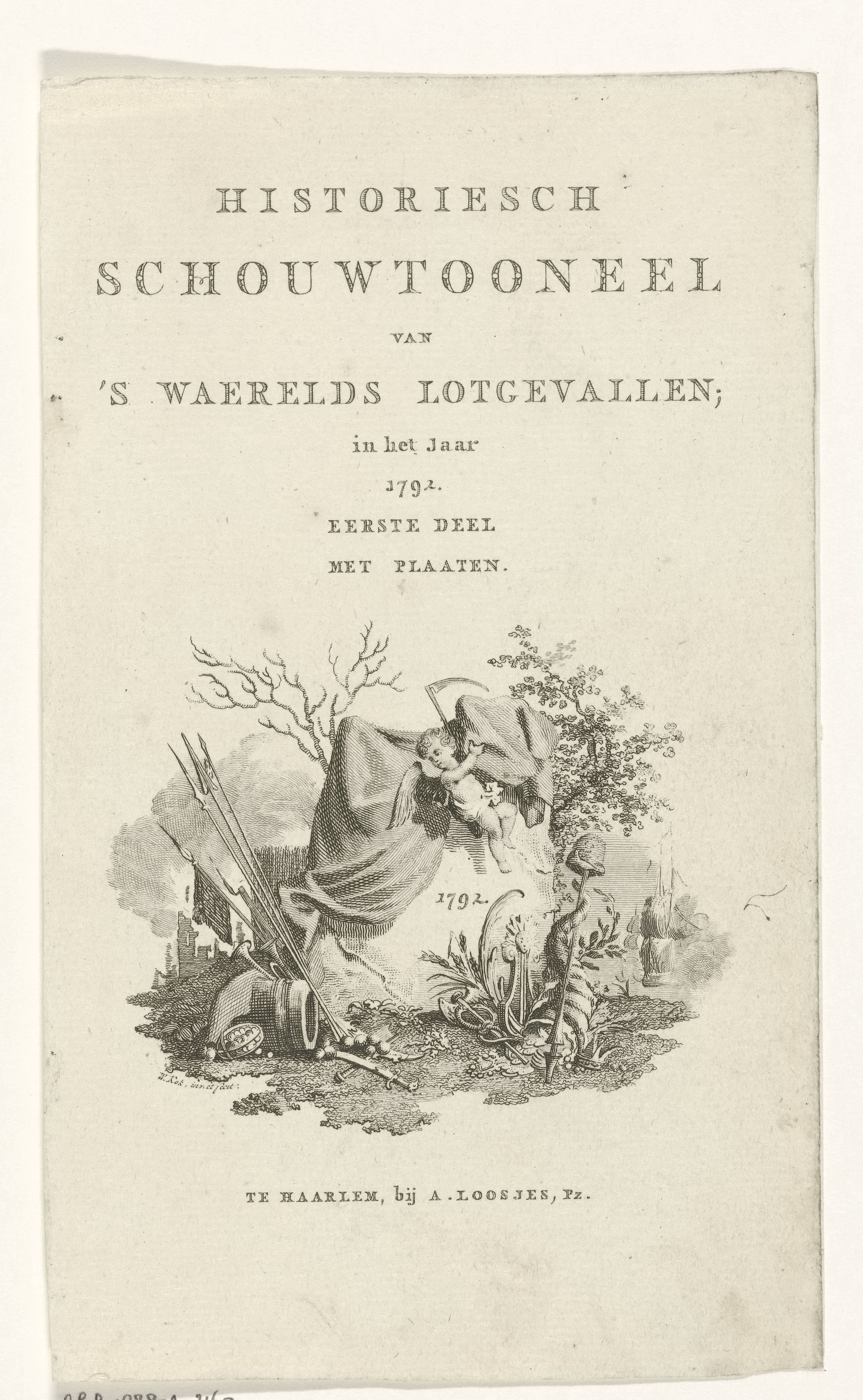 Titelpagina voor Historiesch schouwtooneel van 's waerelds lotgevallen in het jaar 1792