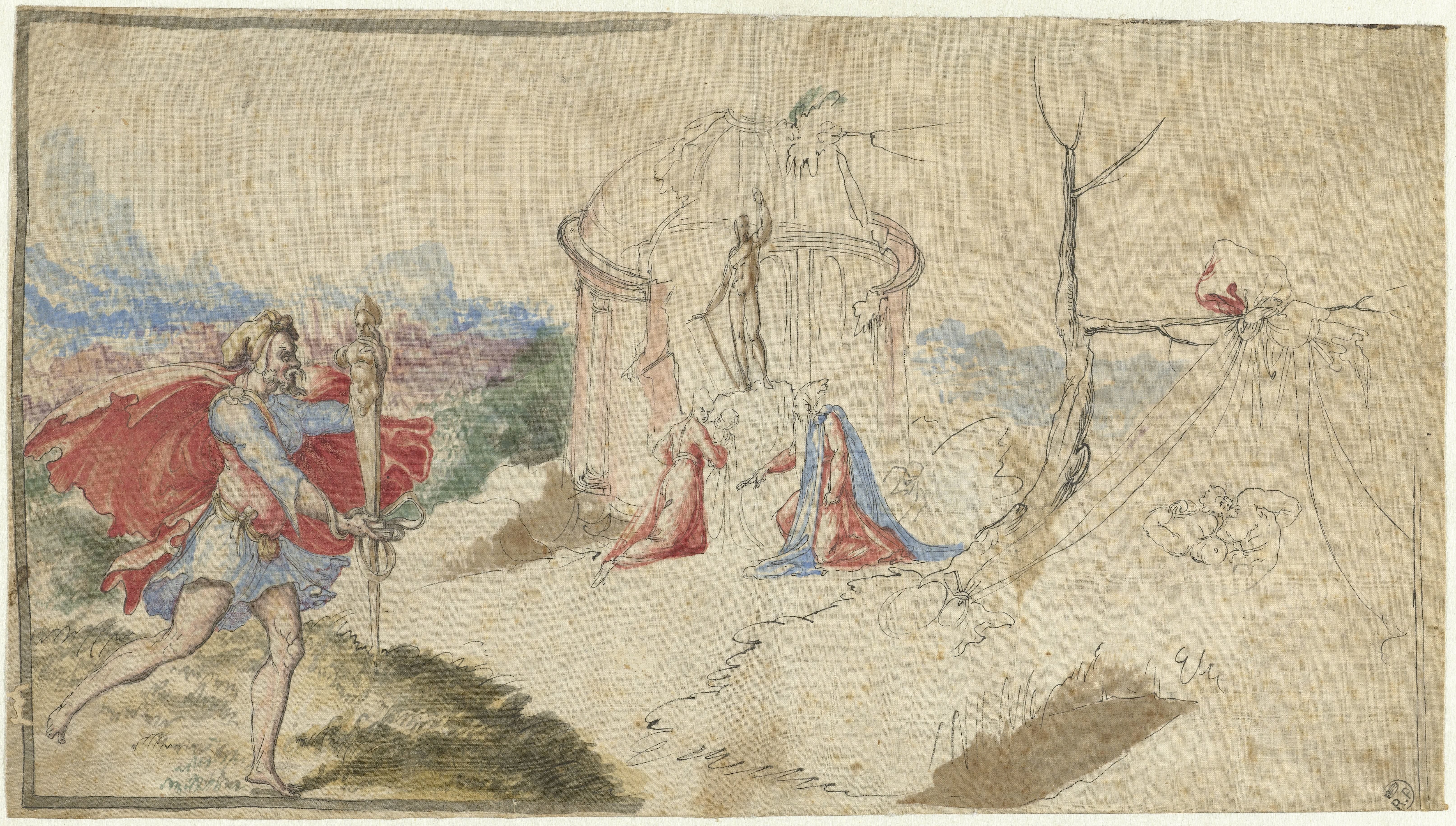 Mythologische scène (Aeneas ontvlucht Troje?)