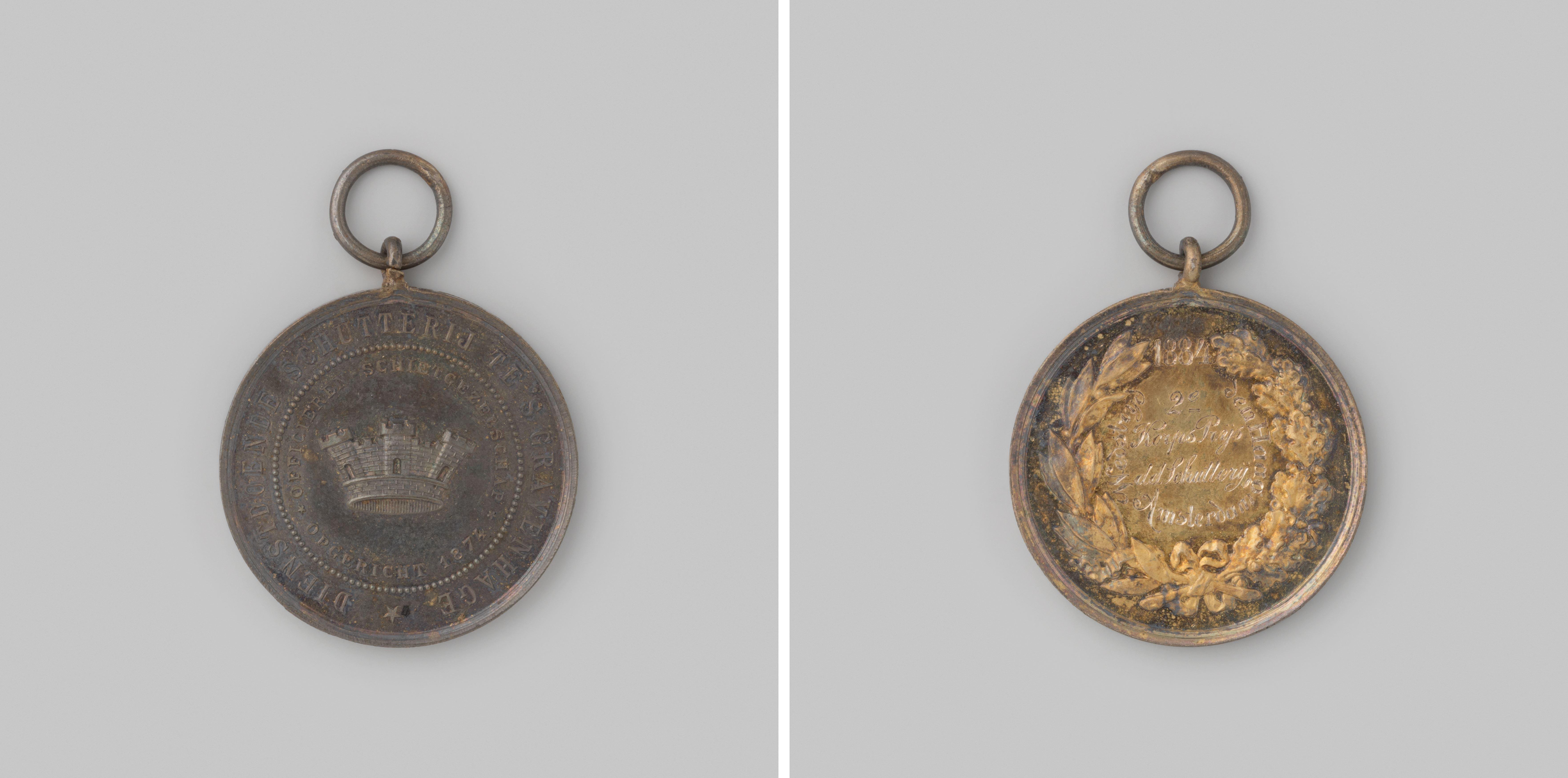 Prijspenning van het Officieren Schietgezelschap van de schutterij te 's Gravenhage, behaald door het Regiment schutterij te Amsterdam, tweede prijs voor Salvo-vuur
