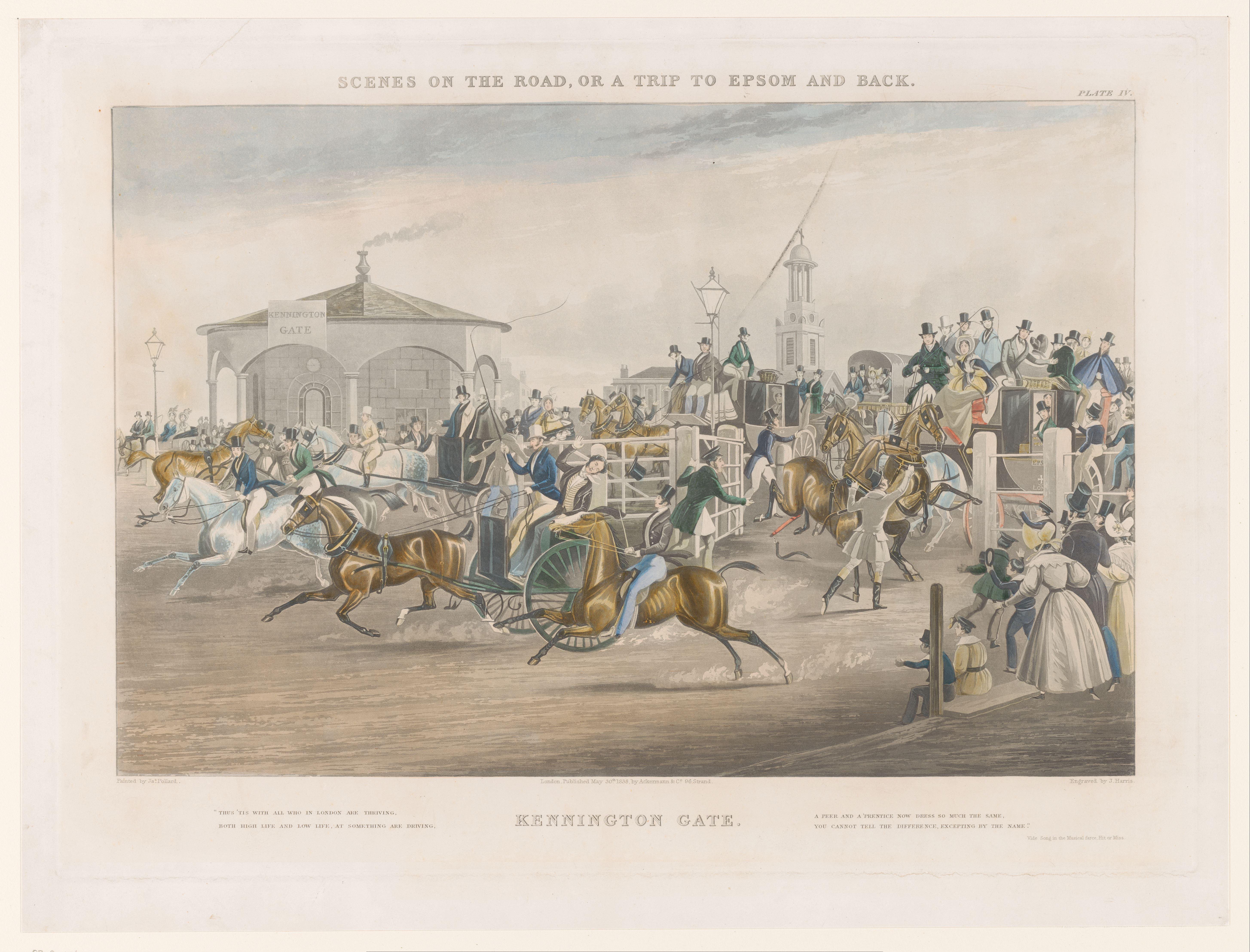 Gezicht op het tolhuis bij de drukke kruising tussen Kennington Park en Camberwell New Road