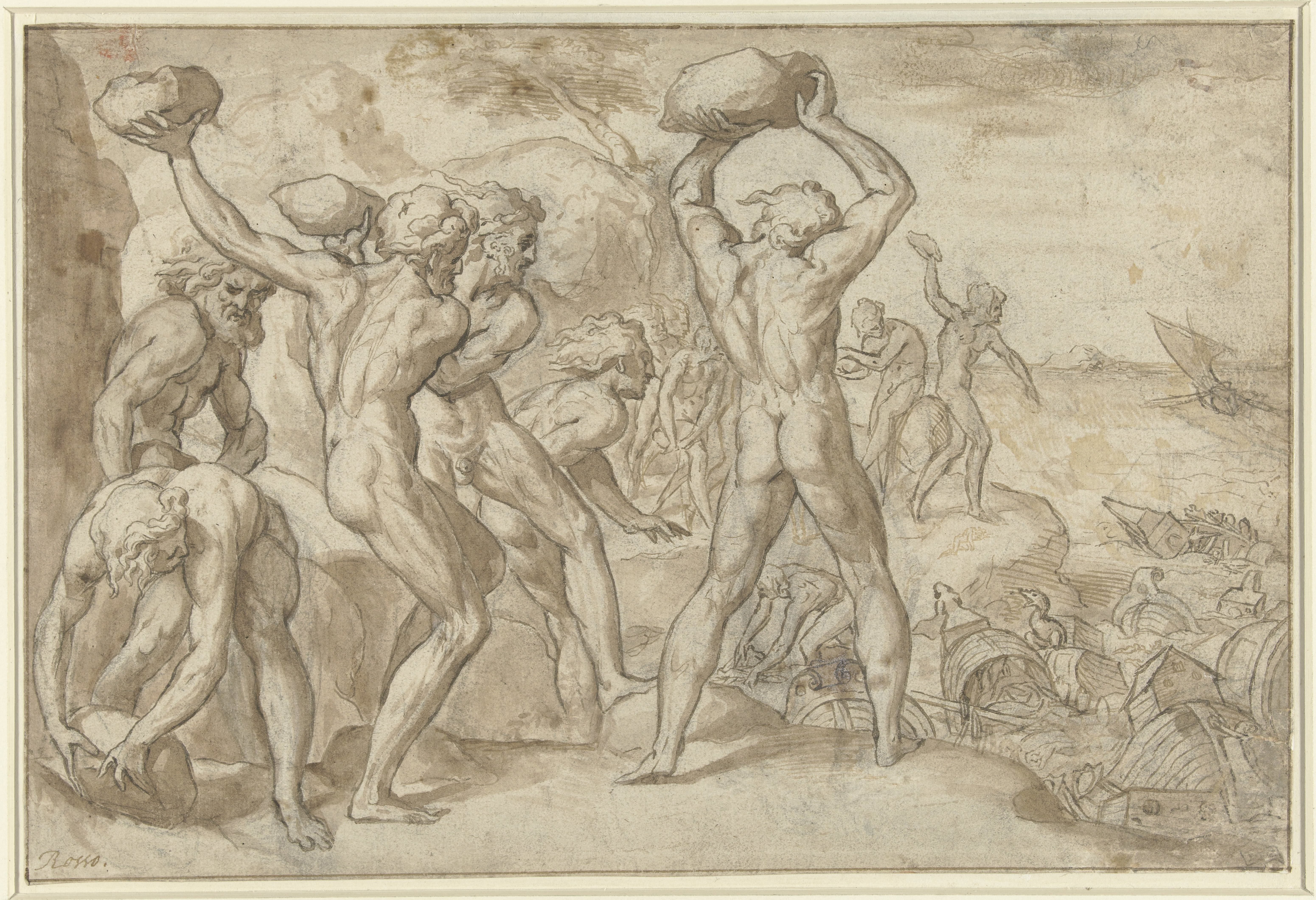 Laestrygonen verpletteren de vloot van Odysseus met zware stenen