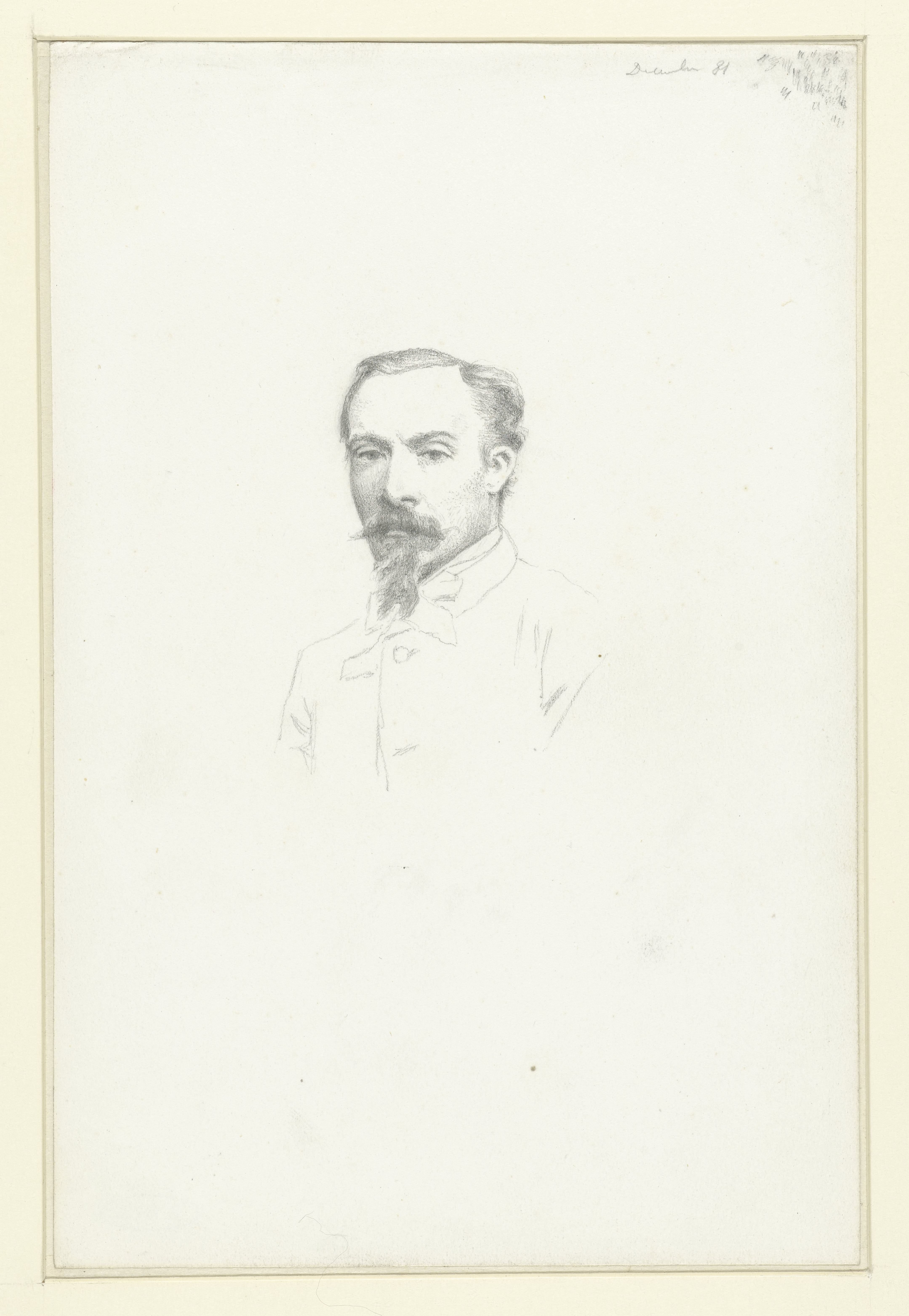 Portret van een heer met baard en snor, aanziend borstbeeld