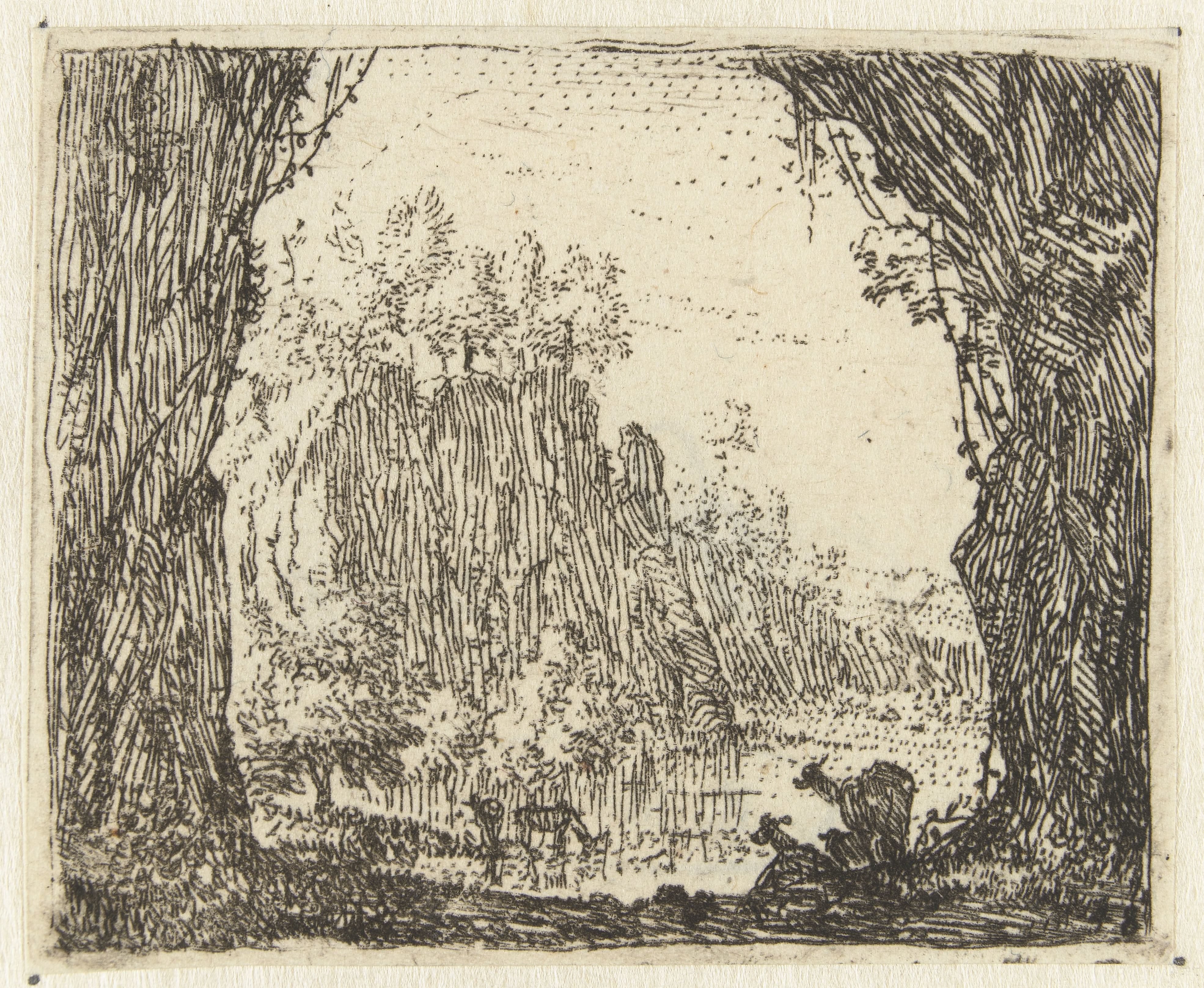 Italianiserend landschap met geiten bij een rivier