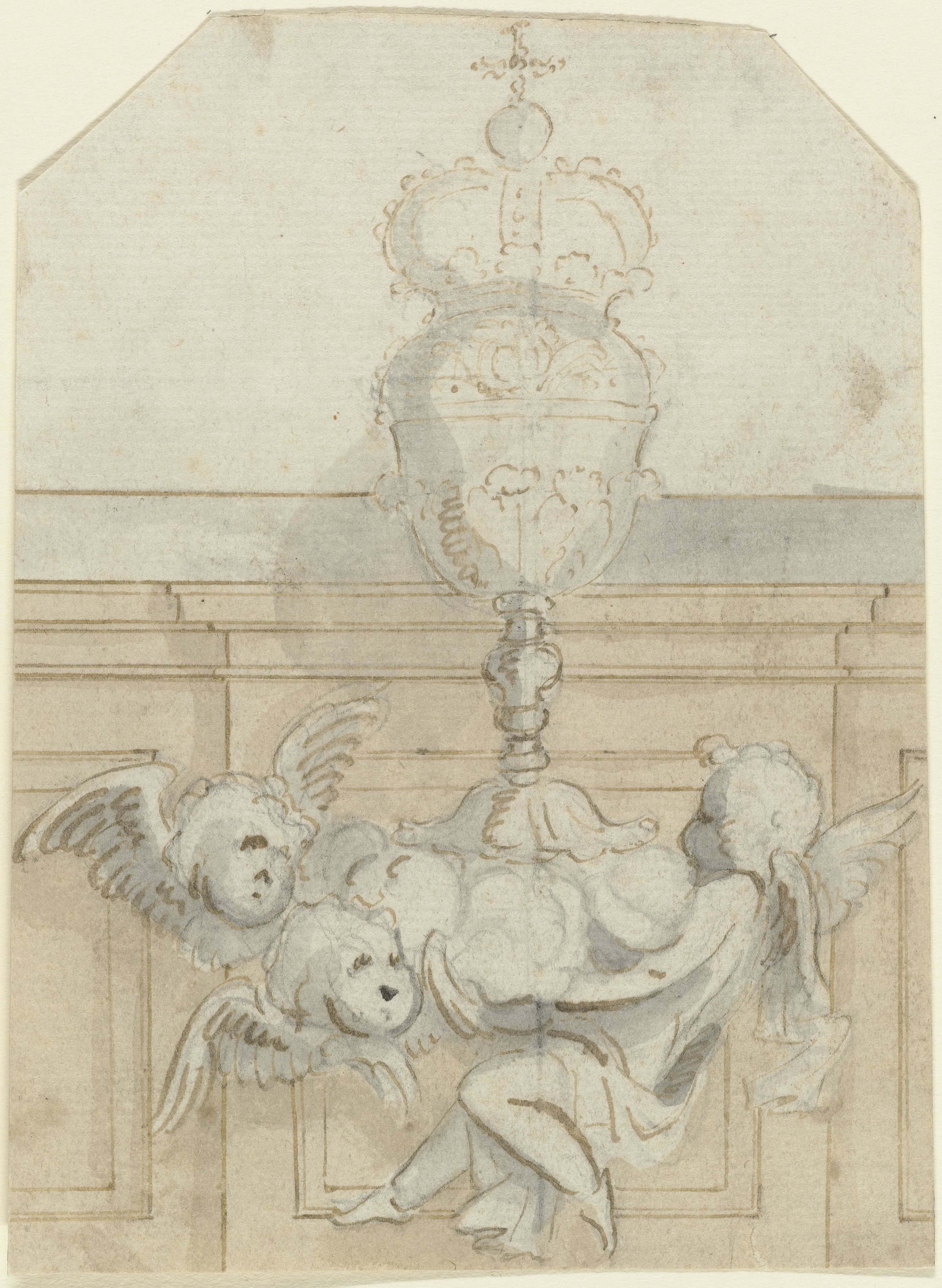Putto en cherubijnen met pronkbeker