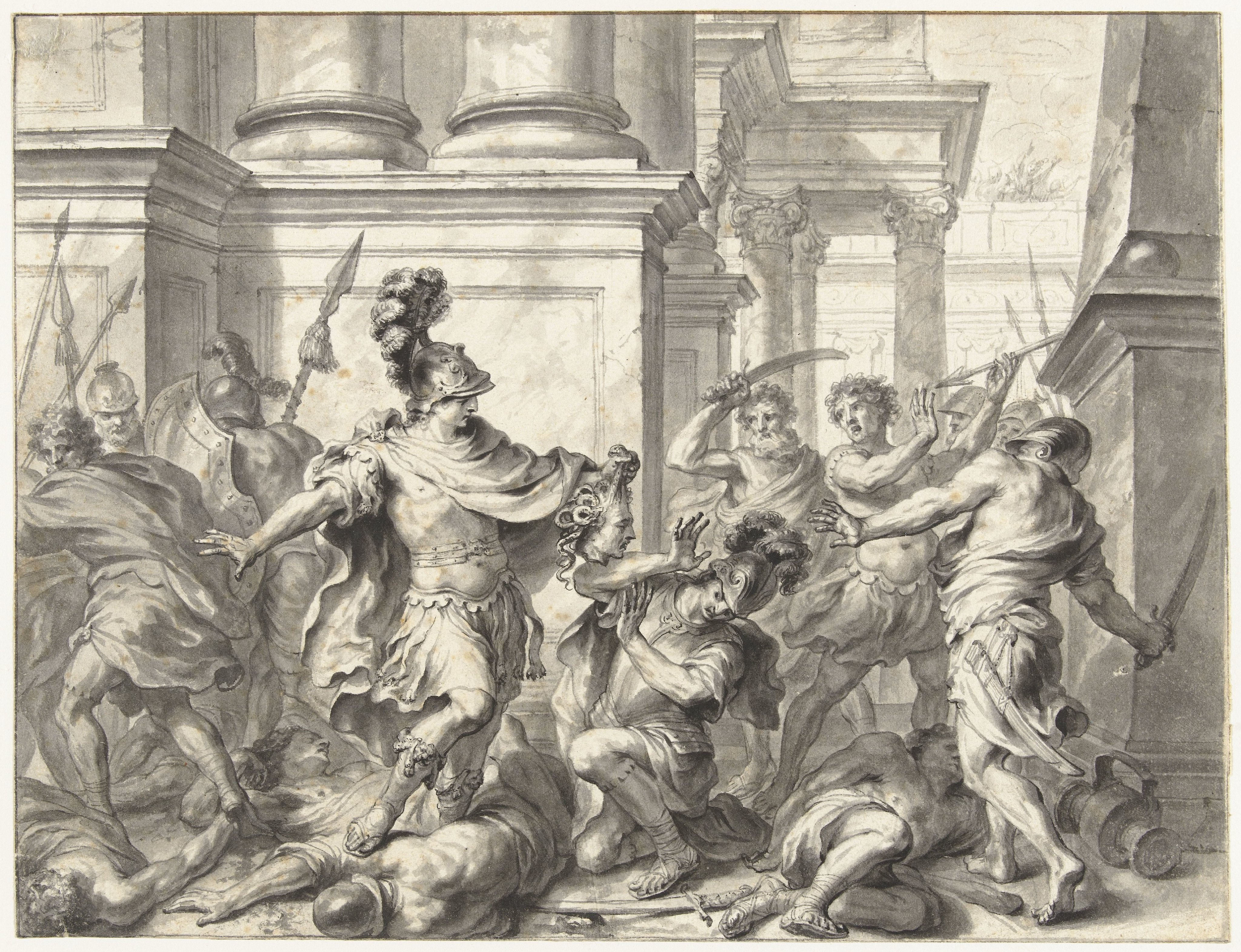 Perseus toont het hoofd van Medusa