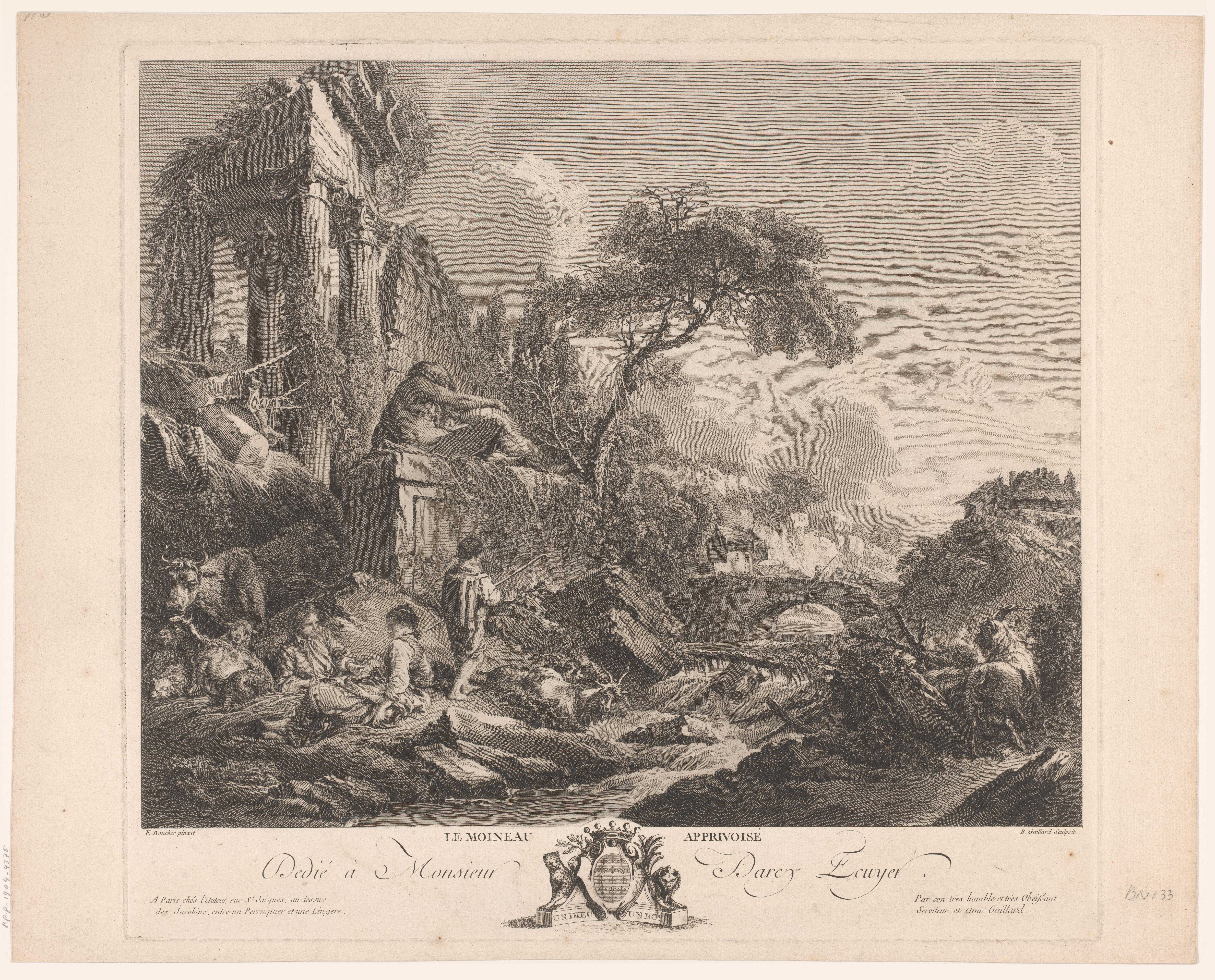 Rustende herders in een rivierlandschap met ruïnes
