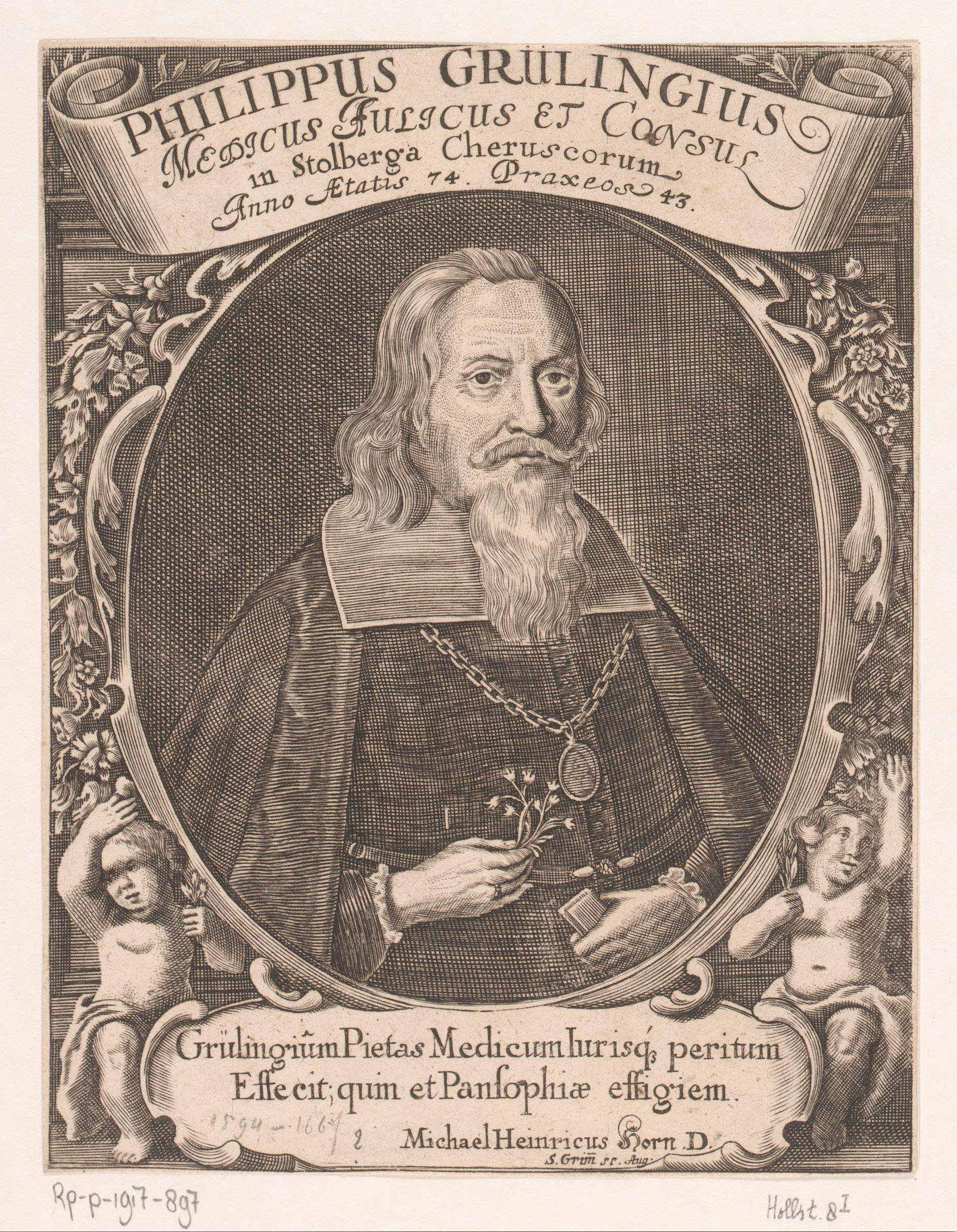 Portret van Philipp Gerhard Grueling op 74-jarige leeftijd