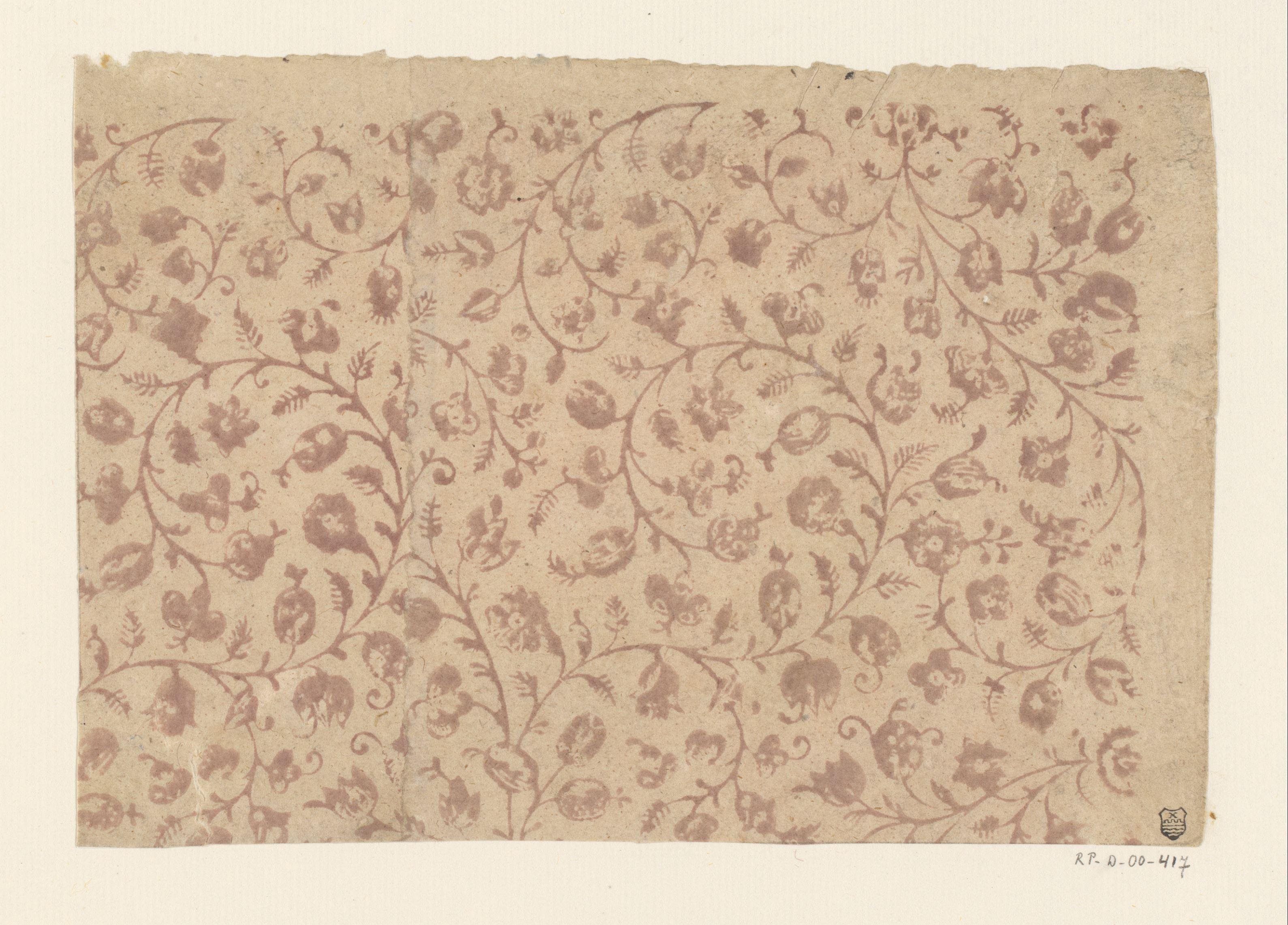 Blad met ranken met bloemen en vruchten