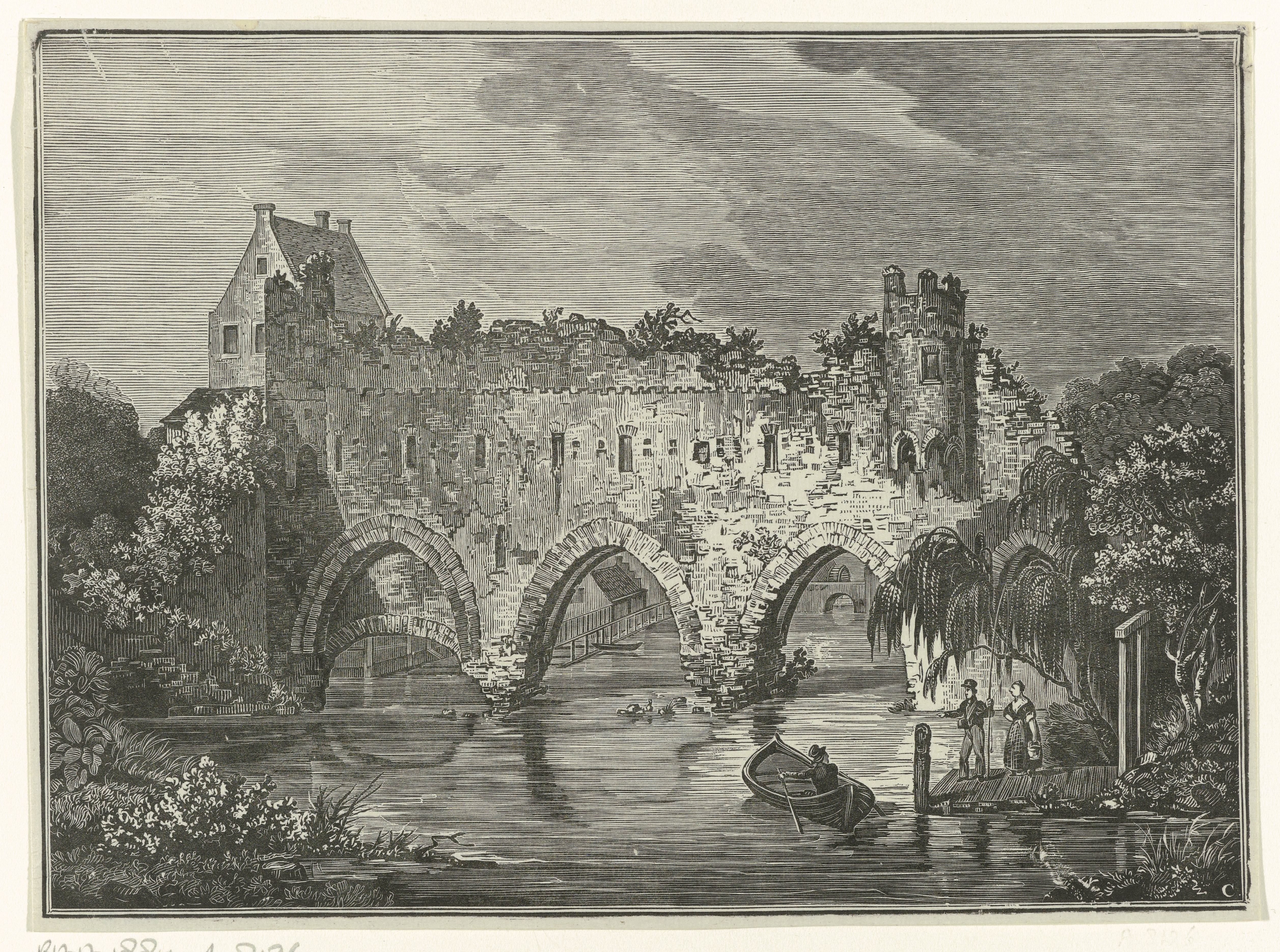 Bouwval van de walmuur over de rivier de Berdeel te Zutphen