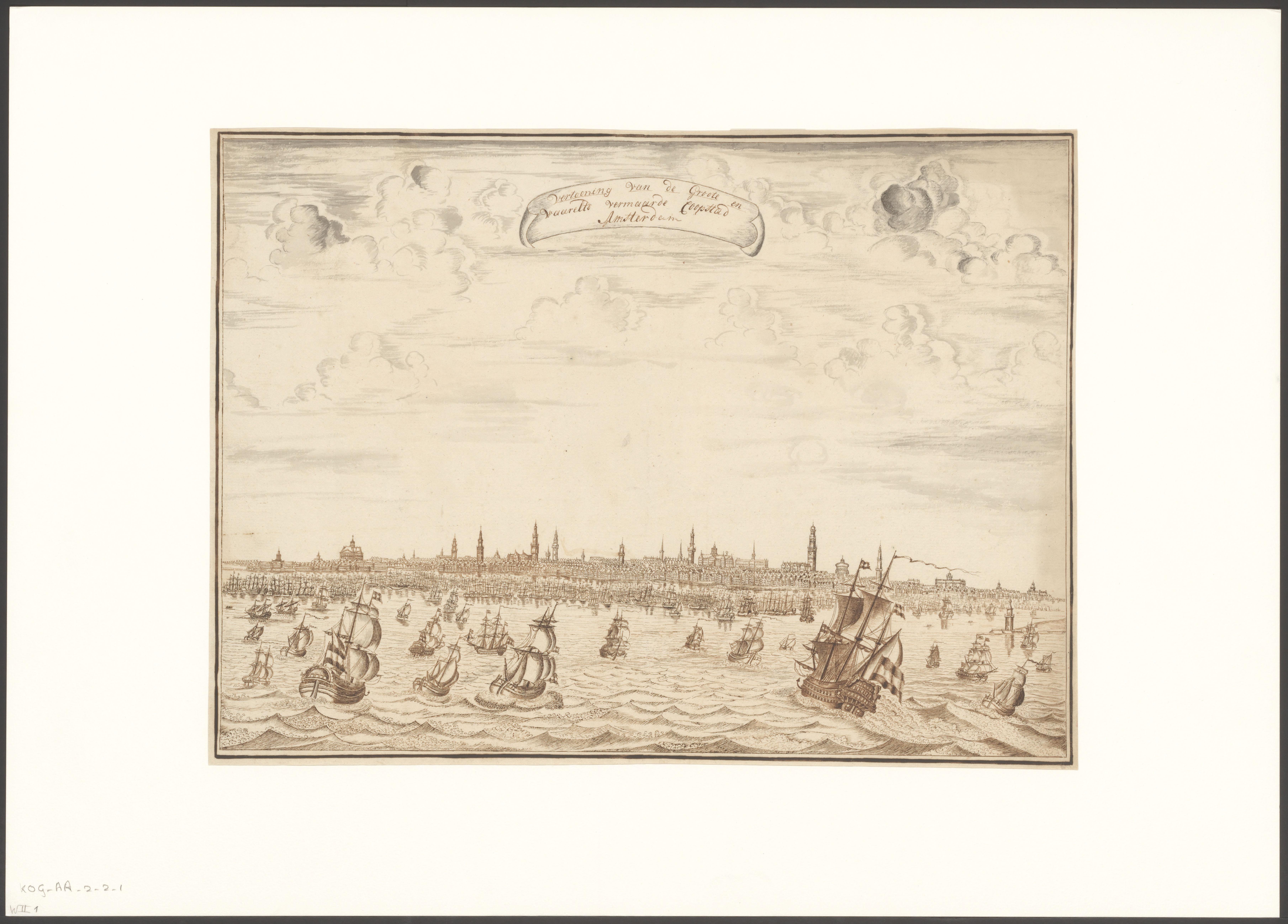 Gezicht op de stad Amsterdam vanaf het IJ