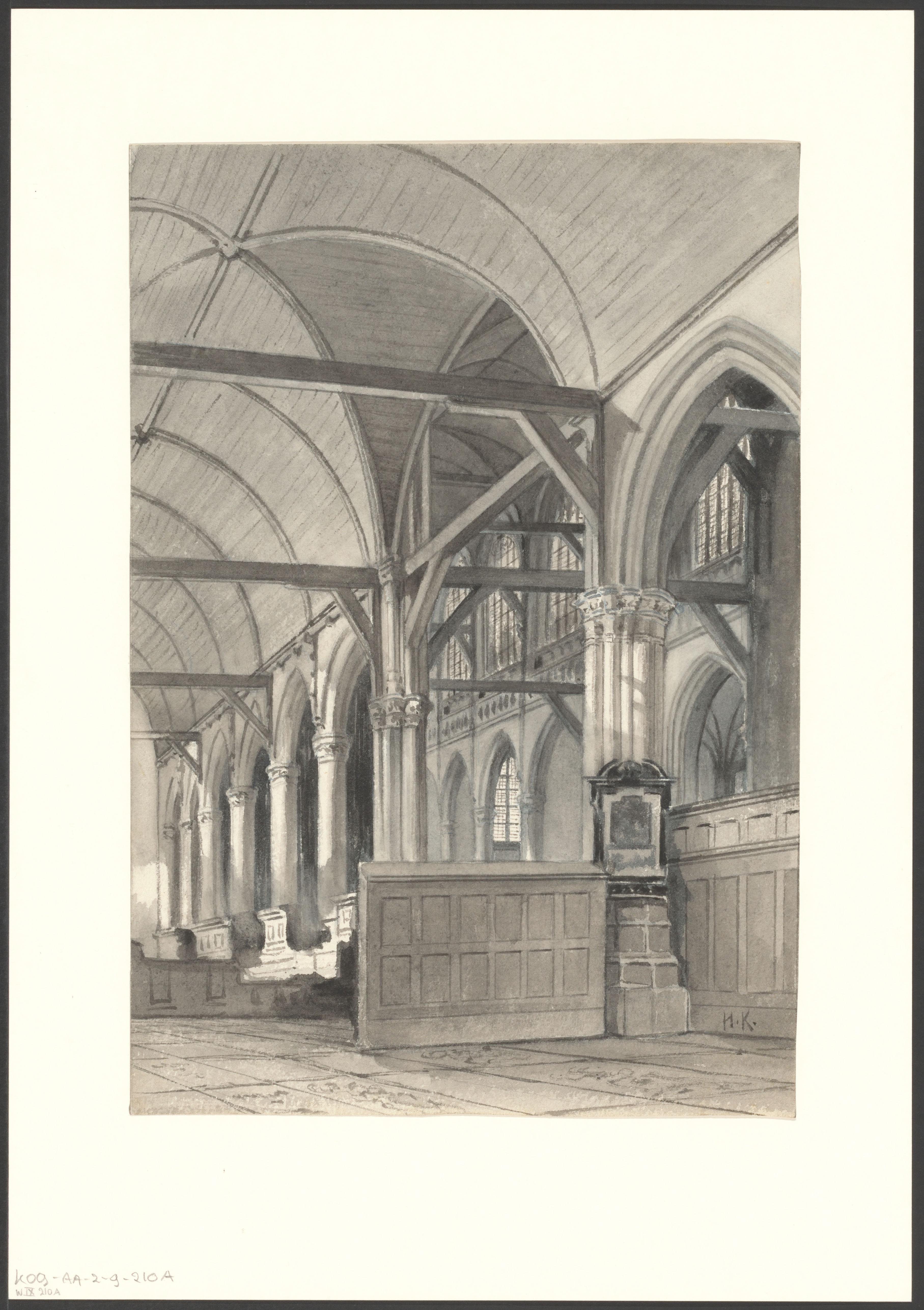 Interieur van de Oude Kerk met het middenschip en een zijbeuk