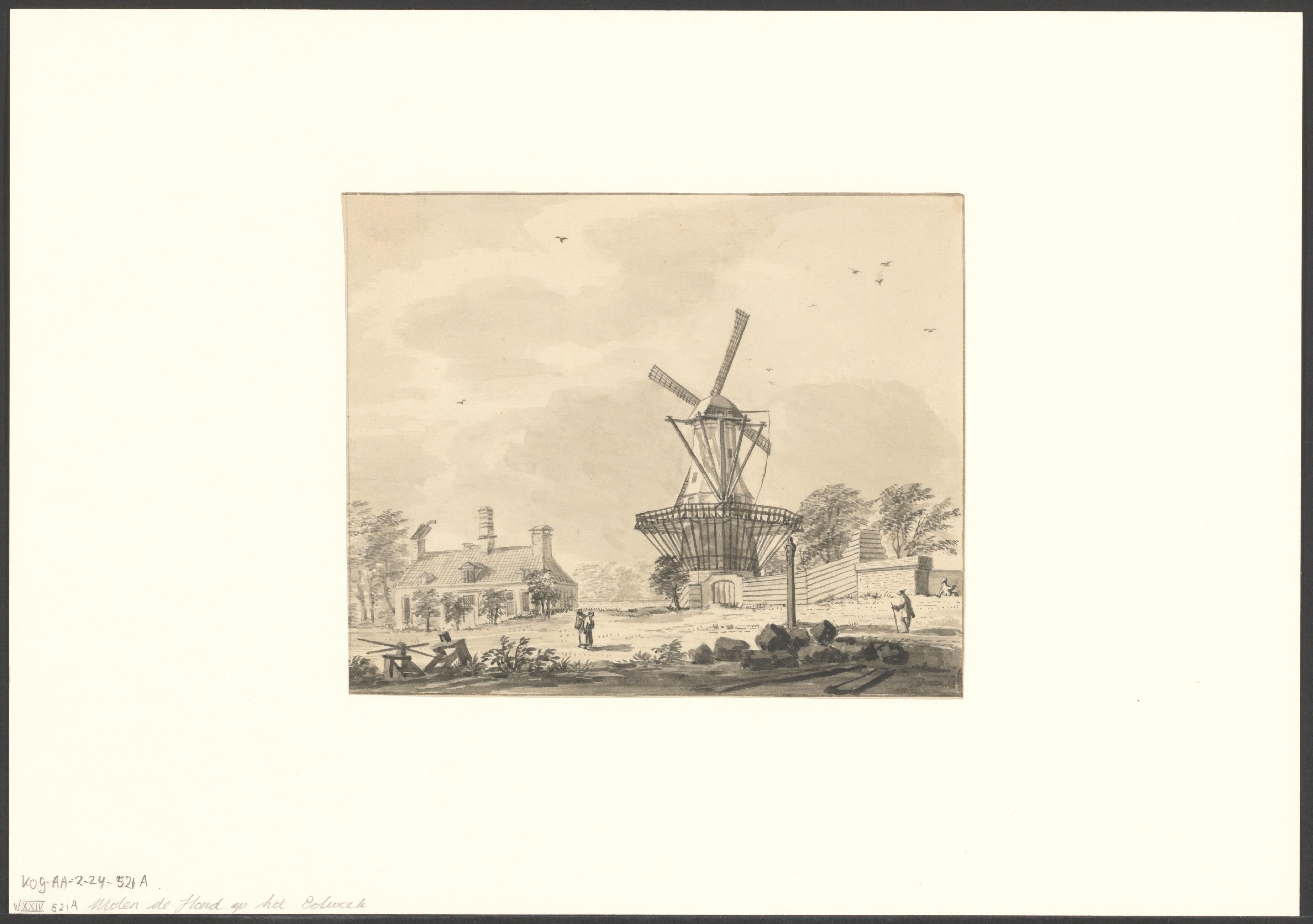 Gezicht op bolwerk Muiden met molen De Hond