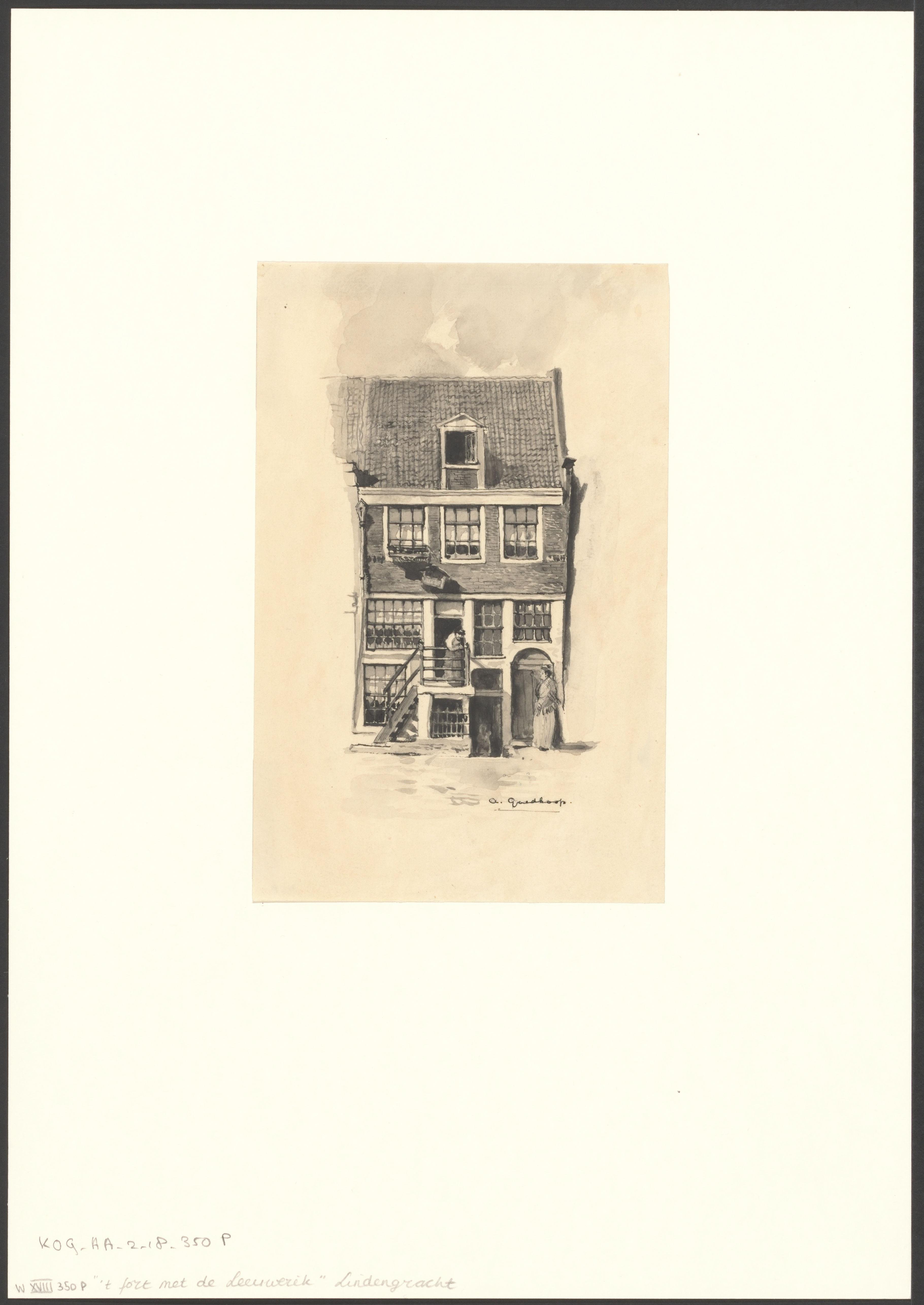 Gezicht op het huis 't Fort met de Leeuwerik aan de Lindengracht