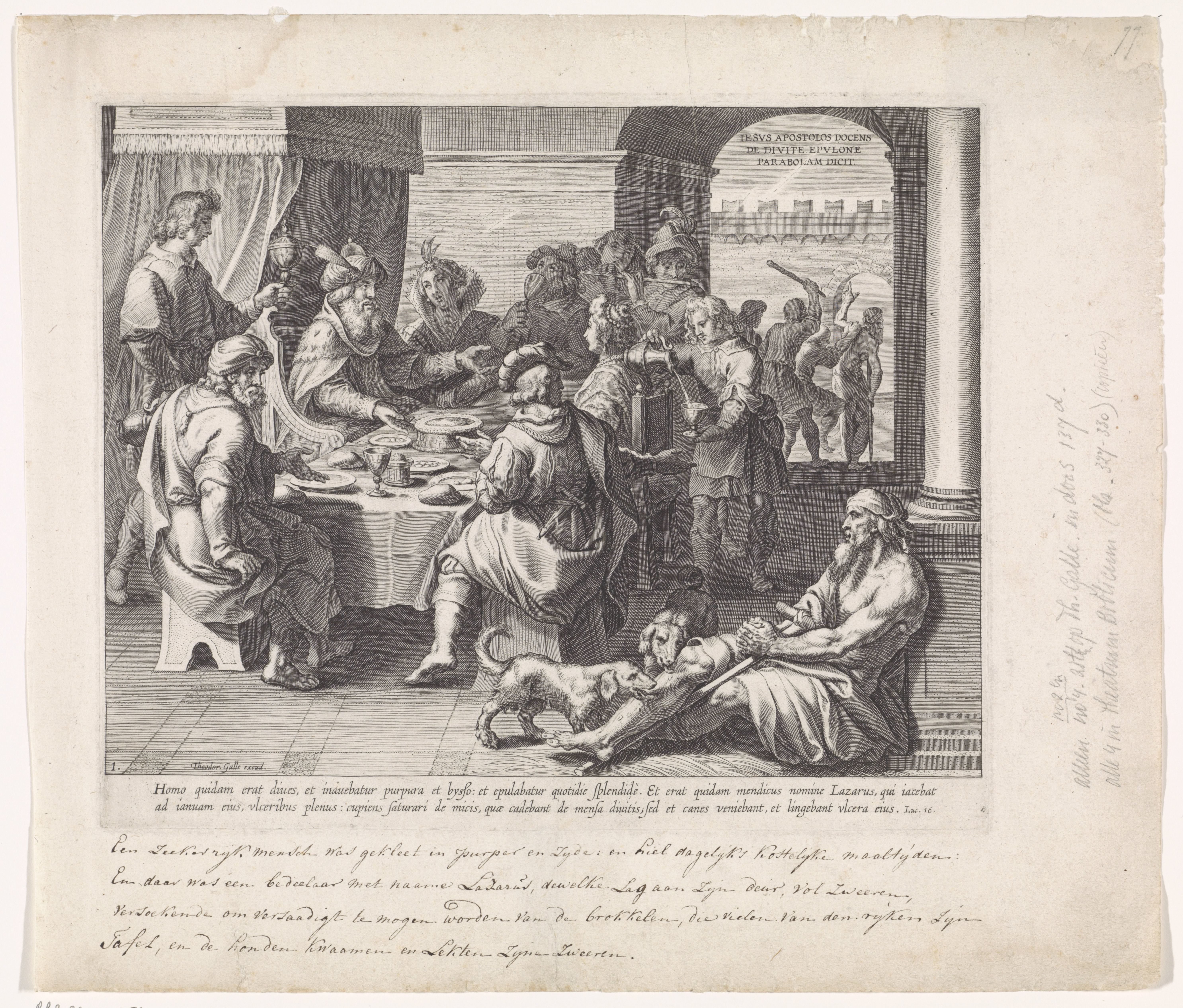 Lazarus bedelt aan de feestdis van de rijke man