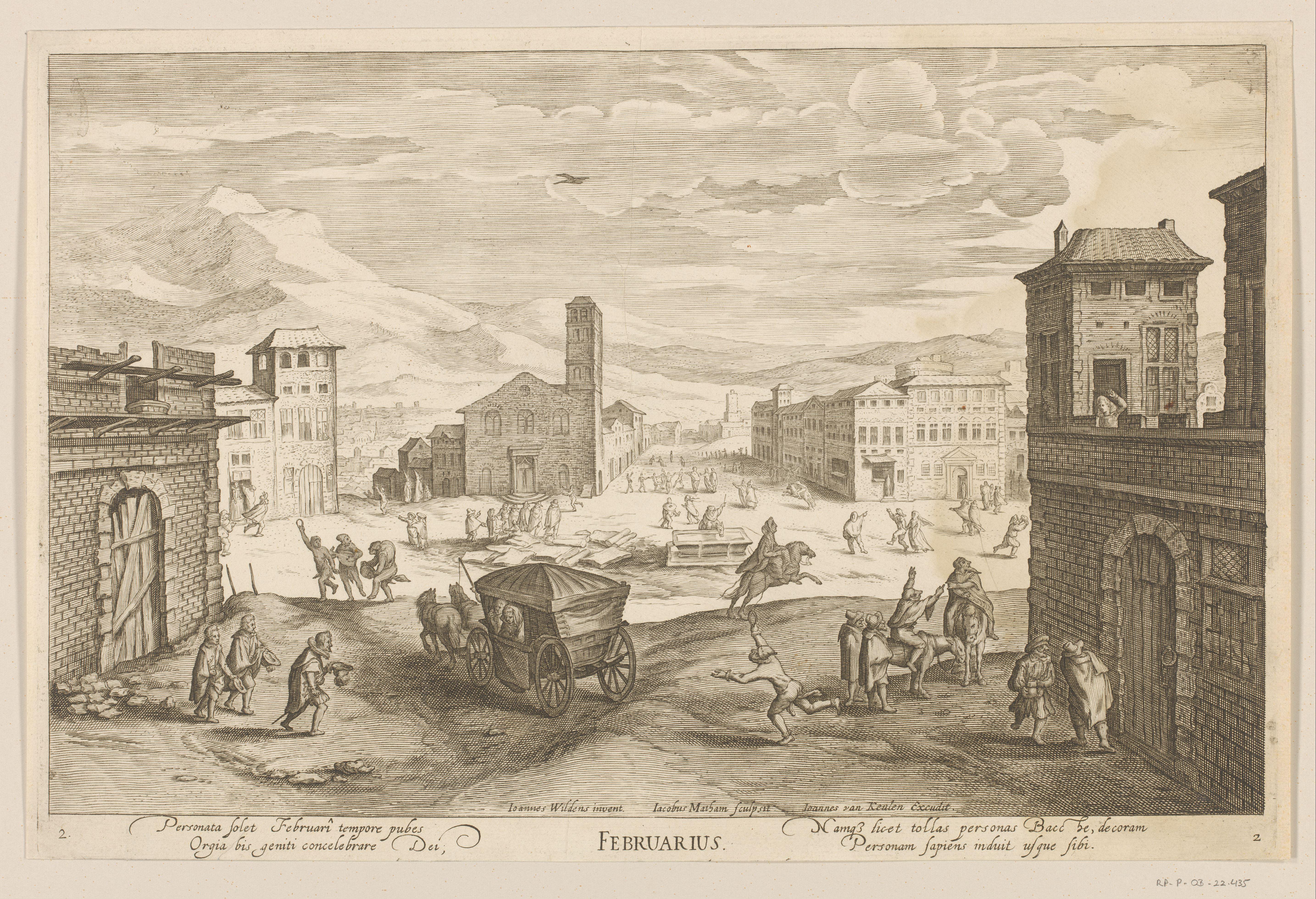 Februarius: vastenavondscène op een Italiaans plein