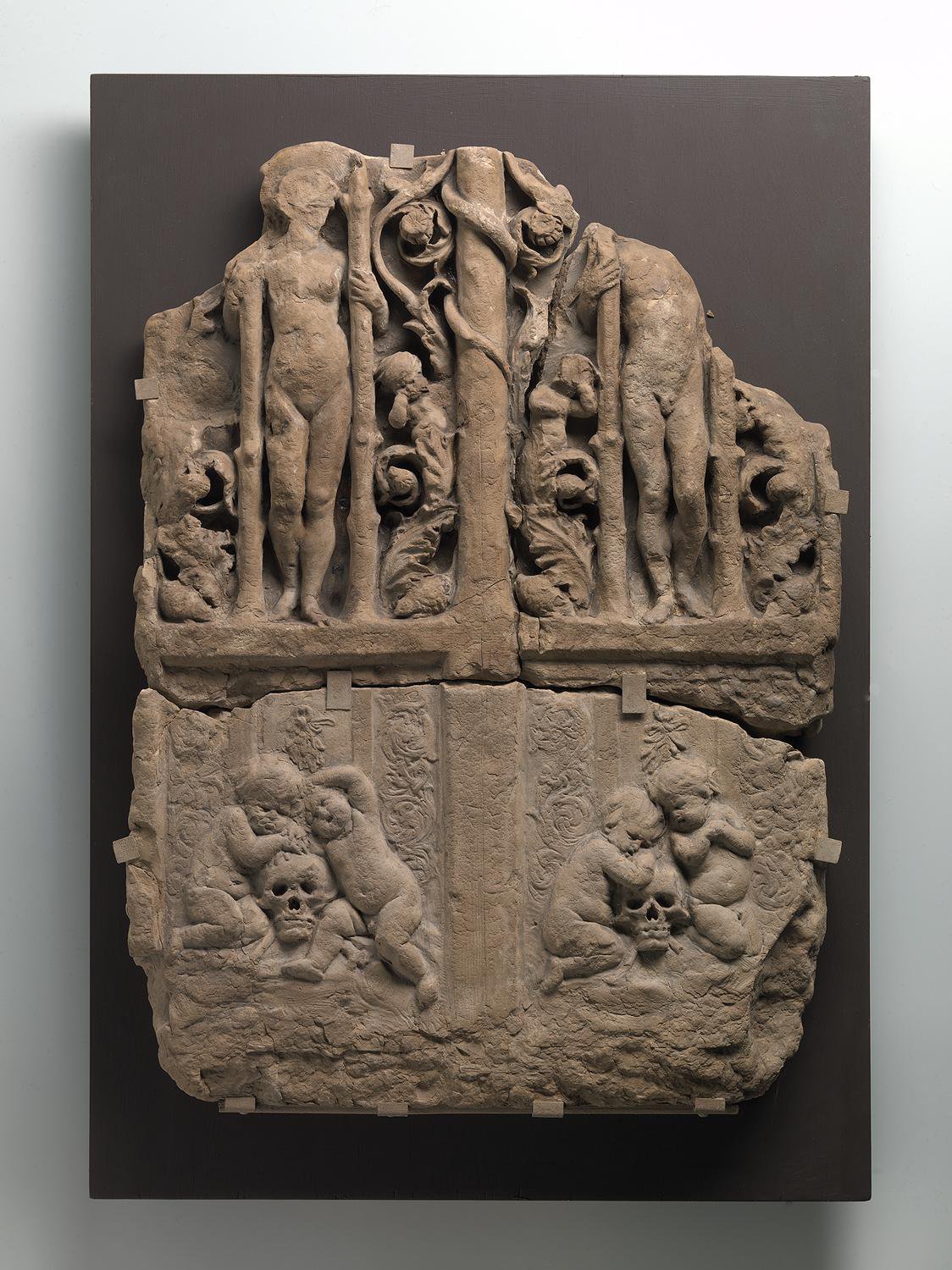 Schetsen voor een bronzen deur voor de vierschaar van het Amsterdamse raadhuis. Paneel met zondeval en huilende kinderen.