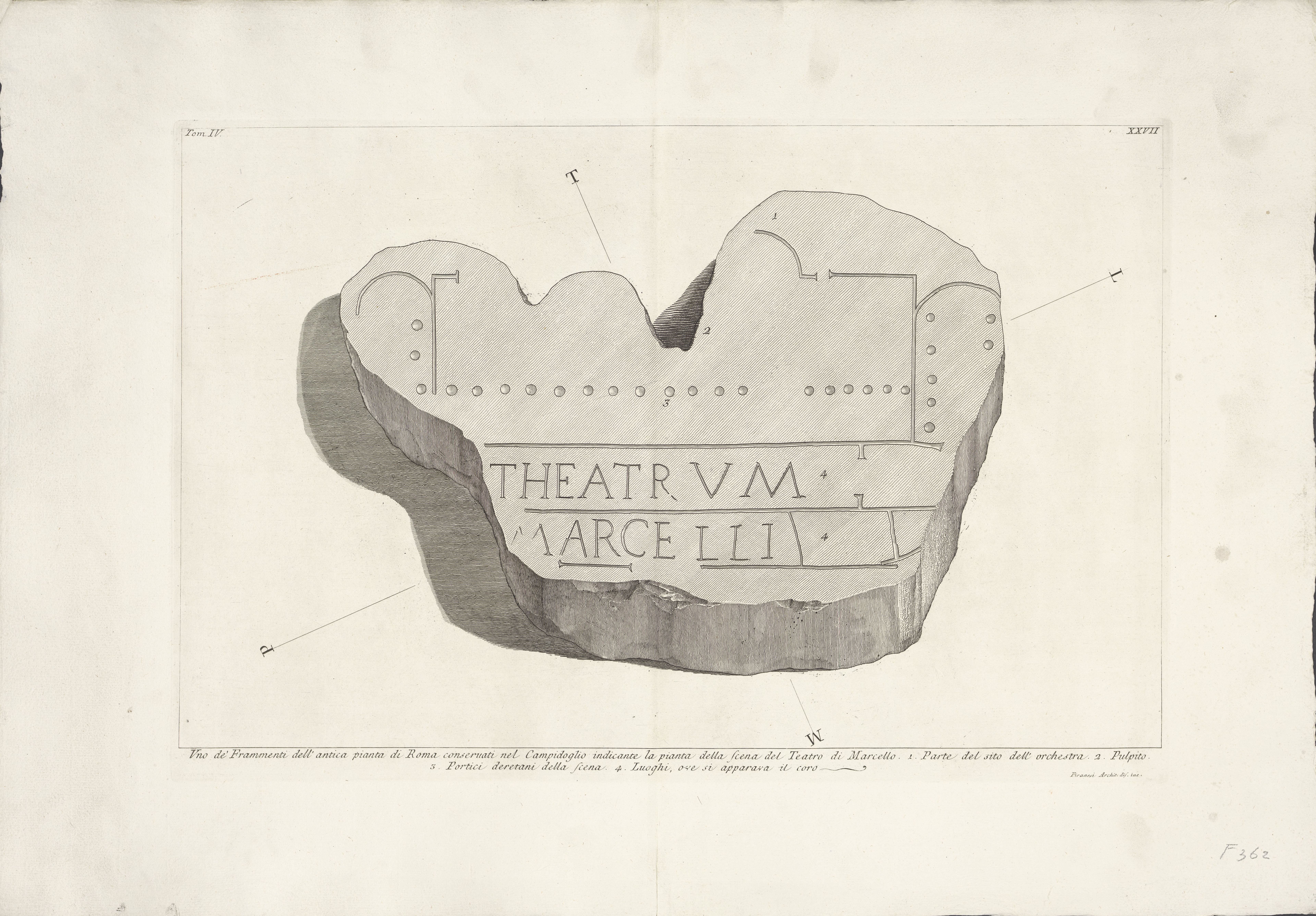 Marmerfragment met plattegrond van Theater van Marcellus te Rome