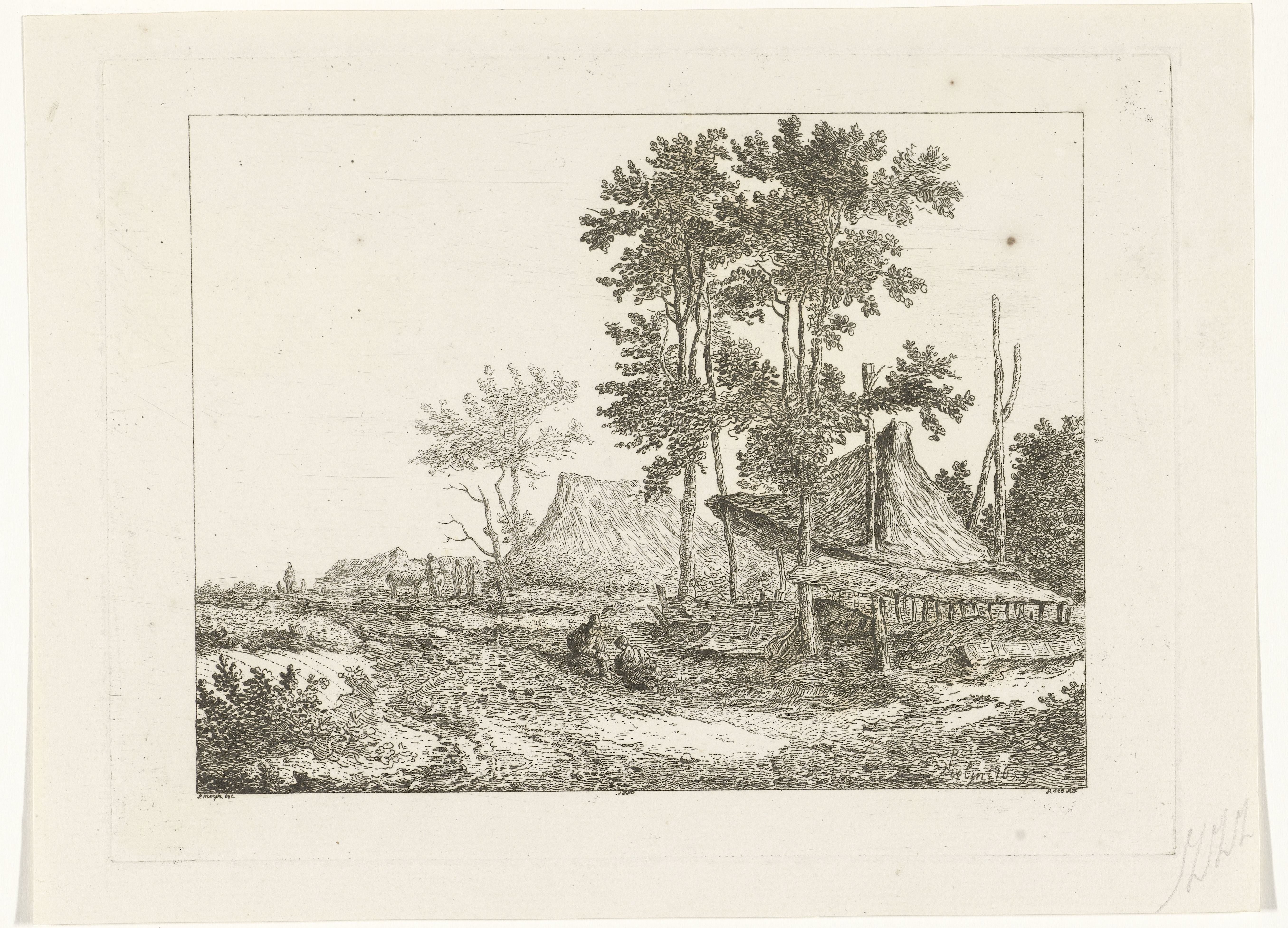 Landschap met de overkapping van een hooiberg