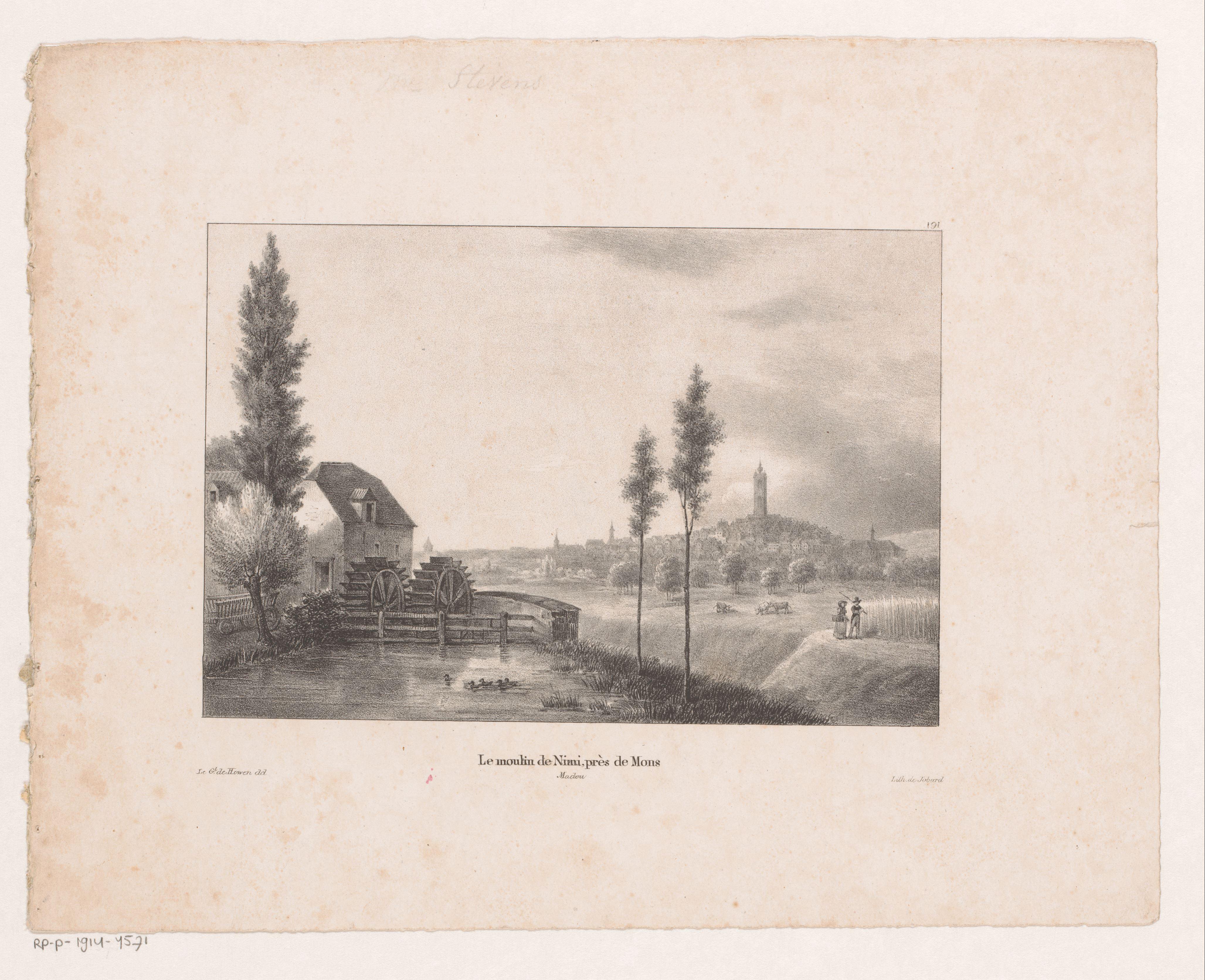 Landschap met watermolen van Nimi bij Mons