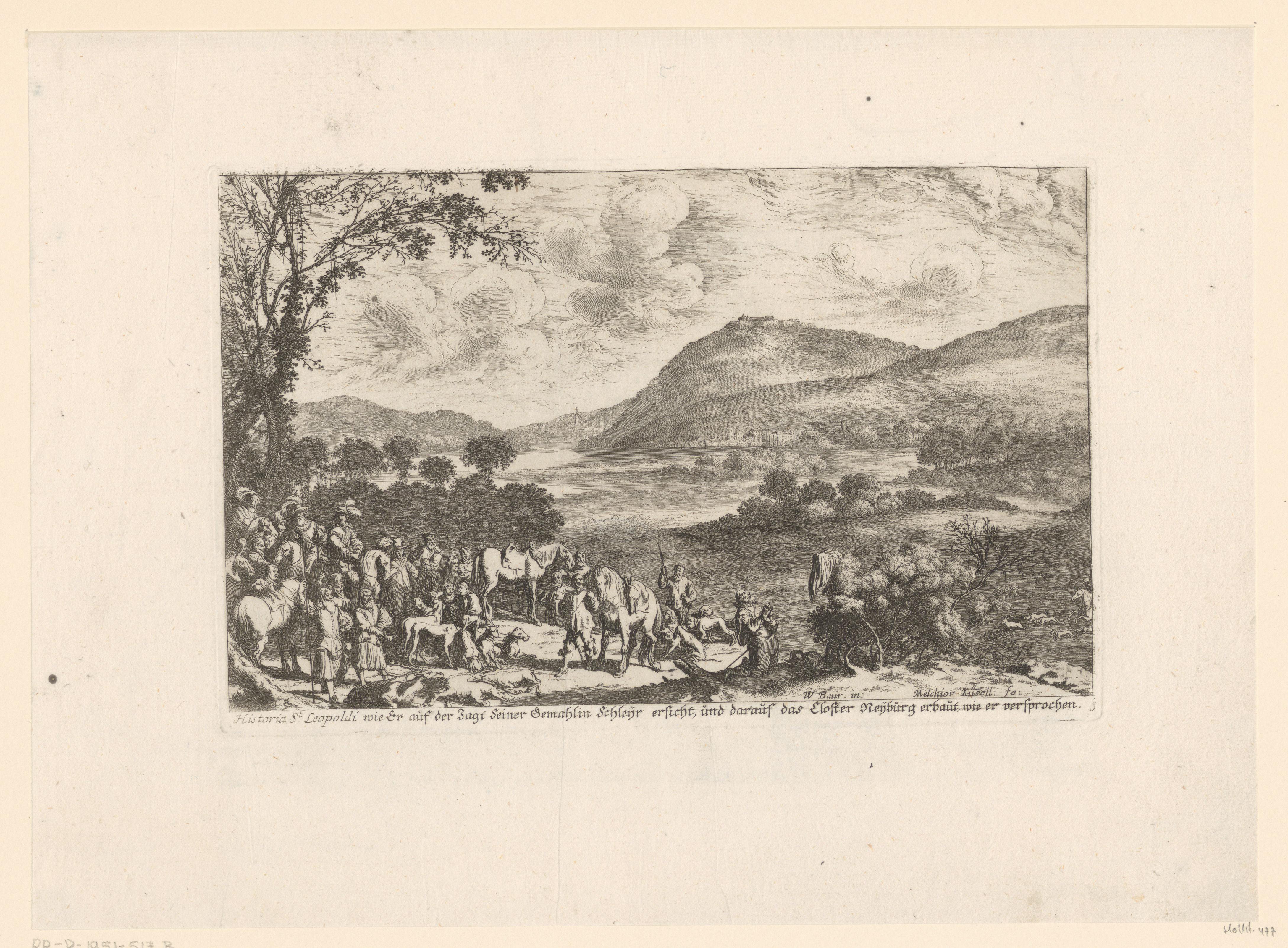 Landschap met heilige Leopold die belooft een klooster te bouwen