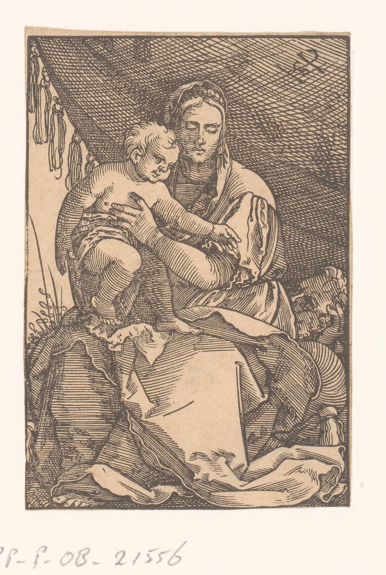 Heilige familie zittend onder een doek