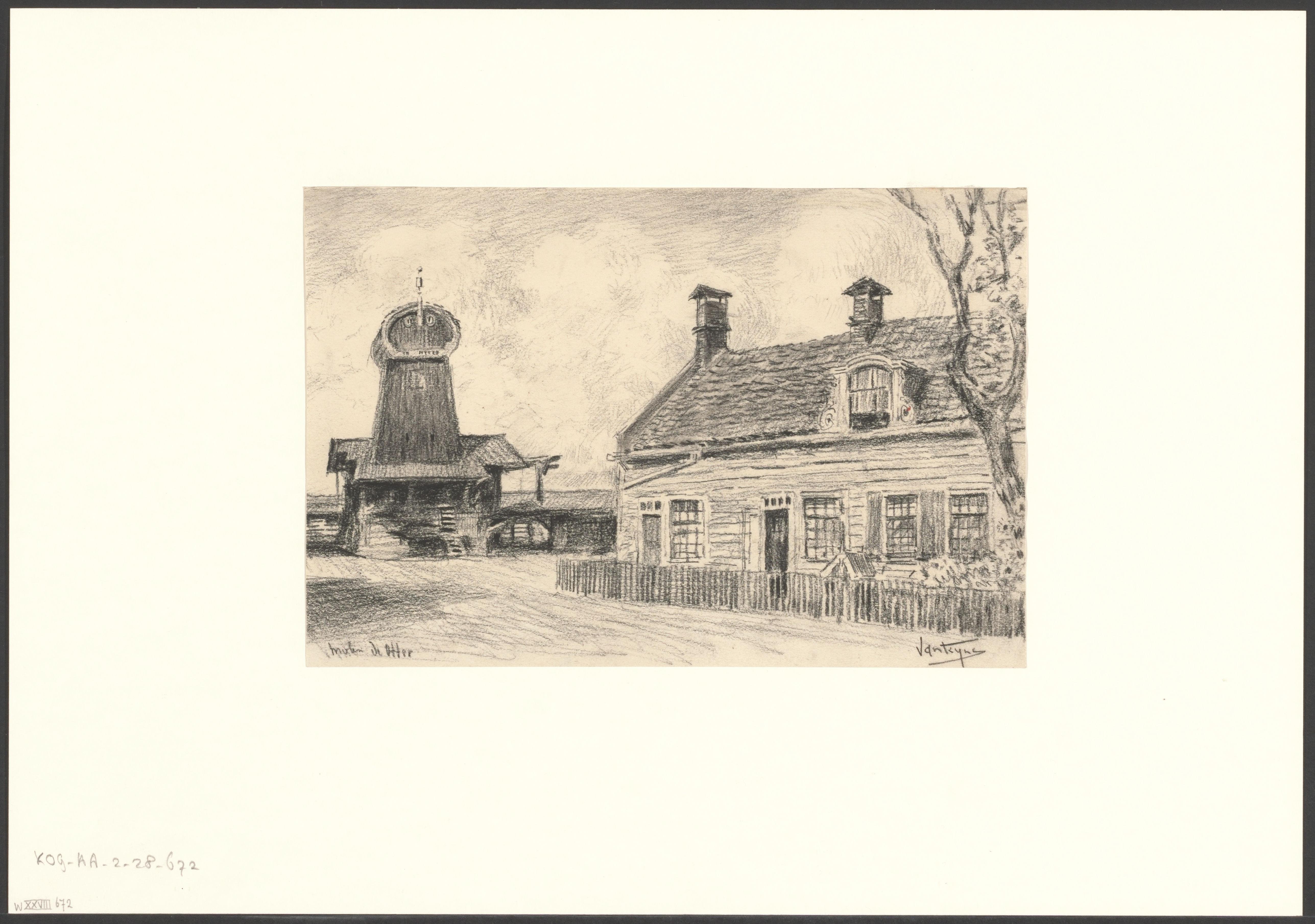 Gezicht op de Achterweg met molen De Otter